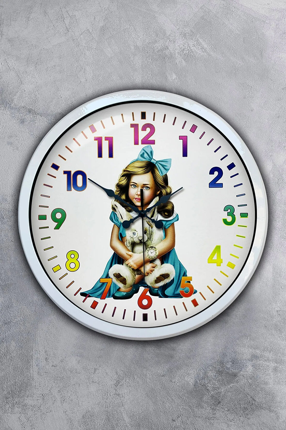 40 Cm Beyaz Metal Genç Kız Duvar Saati