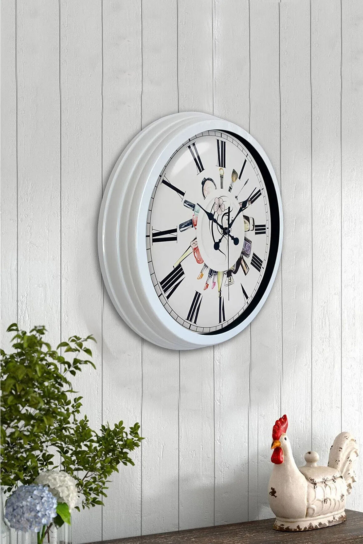40 Cm Beyaz Metal Güzellik Salonu Duvar Saati