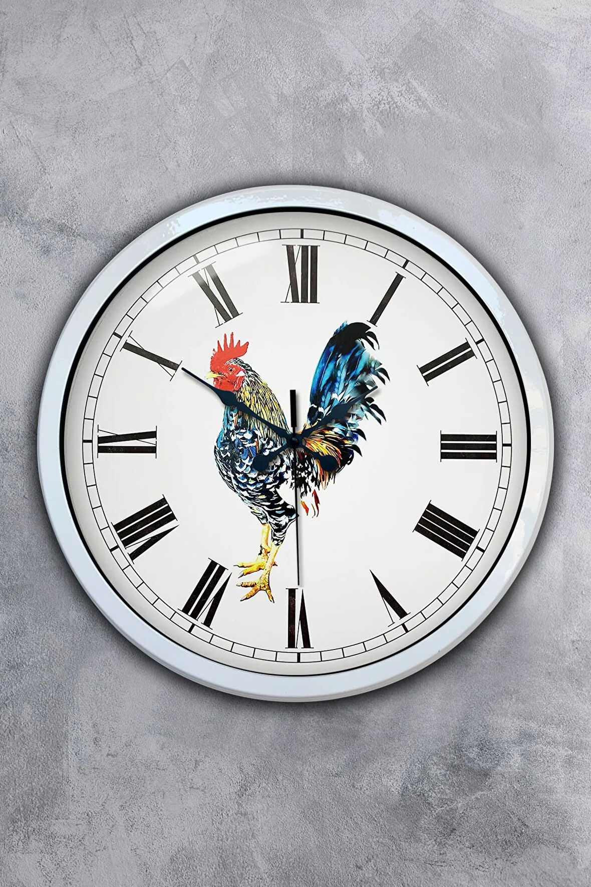Hediyelik 40 Cm Beyaz Metal Horoz Duvar Saati