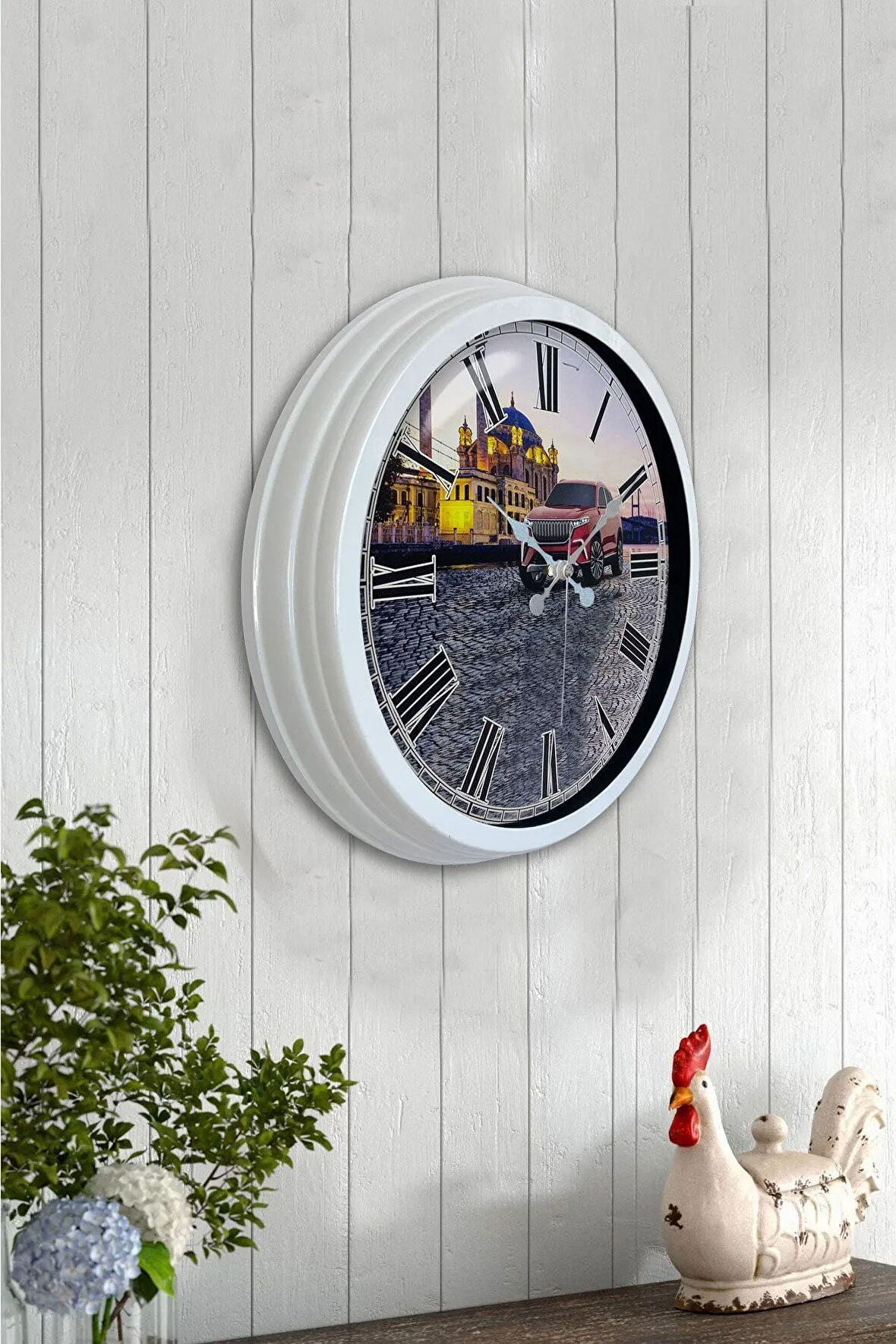 Hediyelik 40 Cm Beyaz Metal Home Duvar Saati