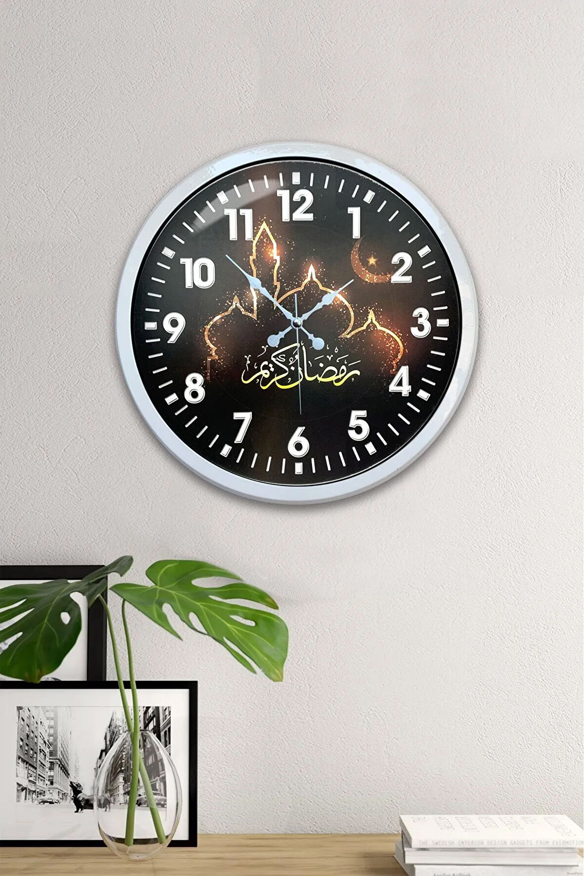 Hediyelik 40 Cm Beyaz Metal Islamic Duvar Saati