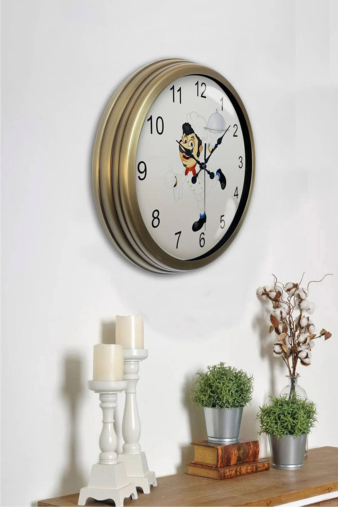 40 Cm Eskitme Metal Mutfak Aşçılı Duvar Saati