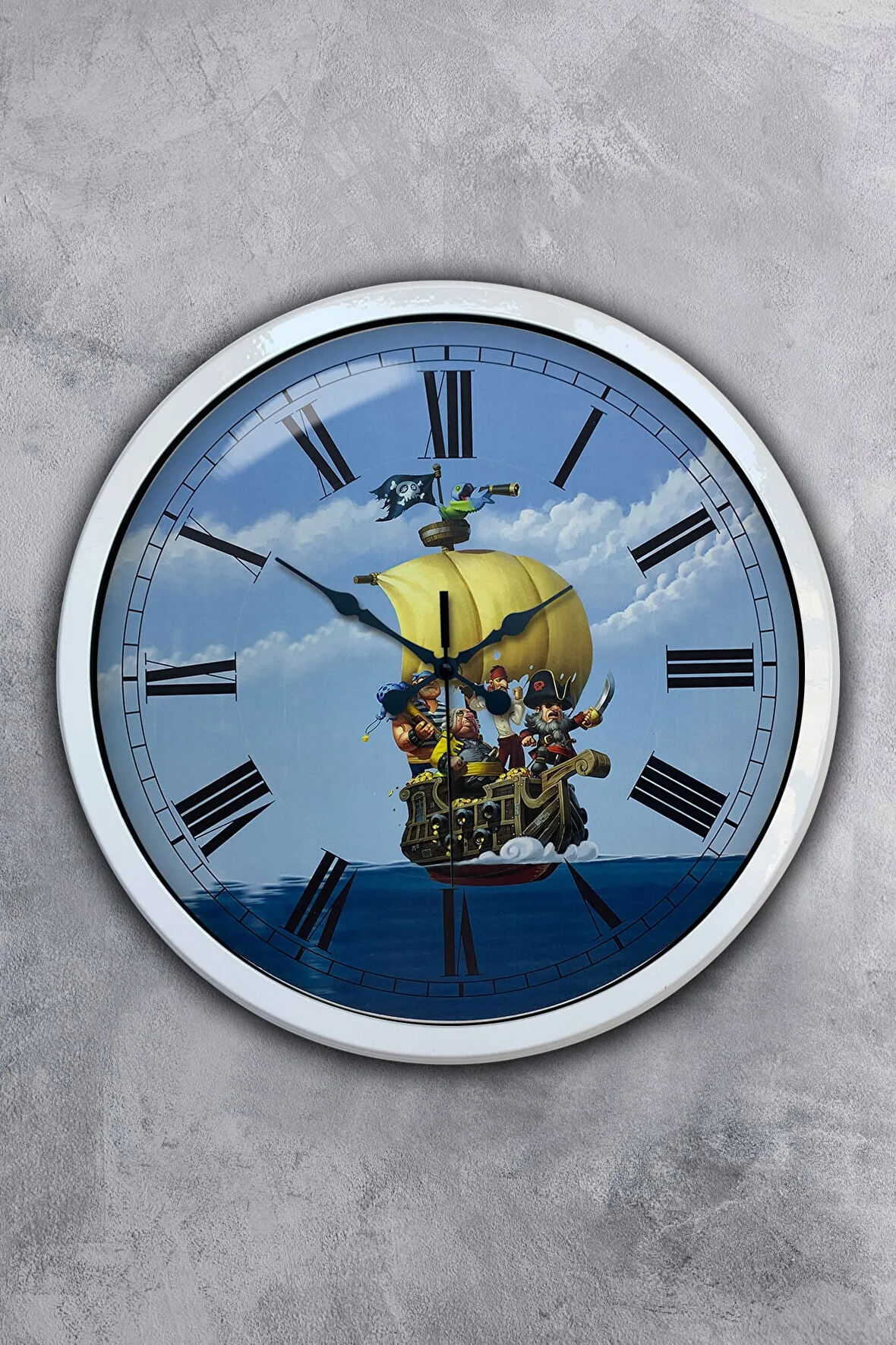 40 Cm Beyaz Metal Korsan Turizm Duvar Saati