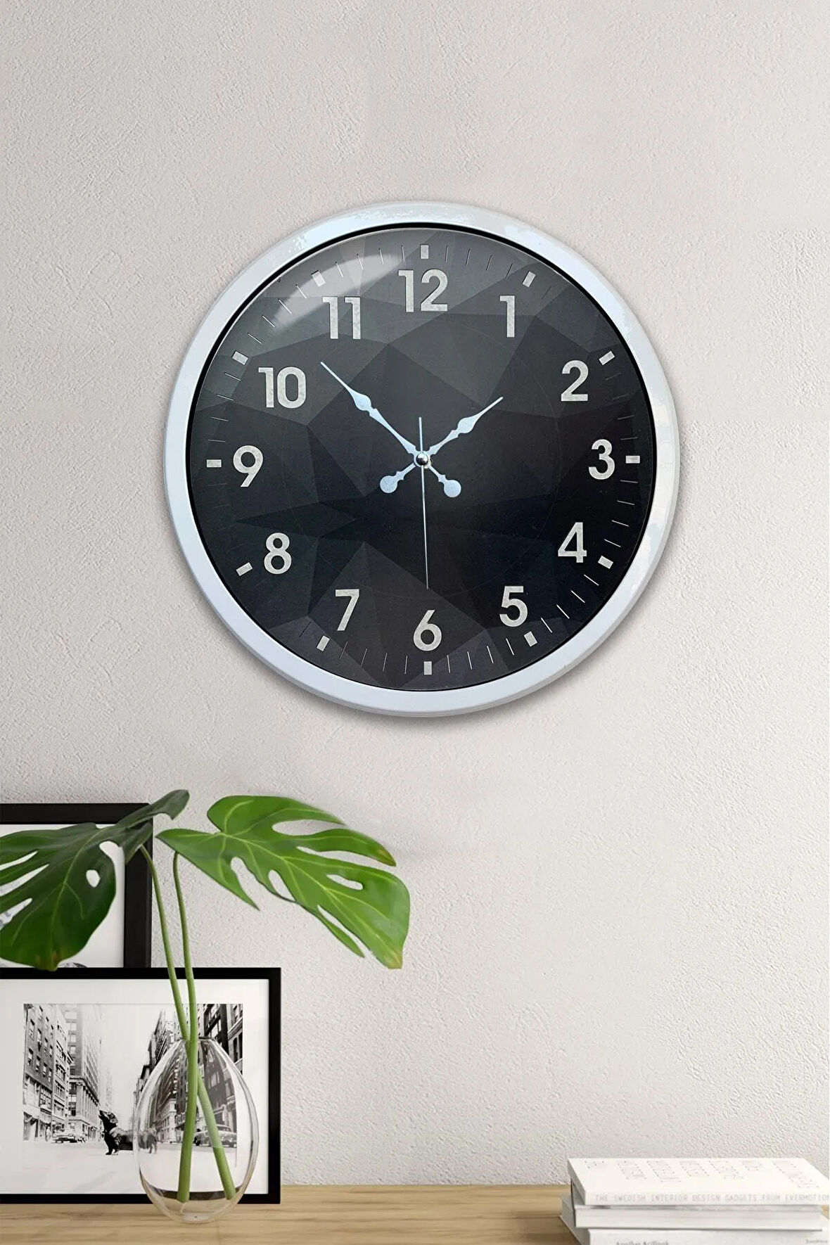 40 Cm Beyaz Metal Modern Tasarım Duvar Saati