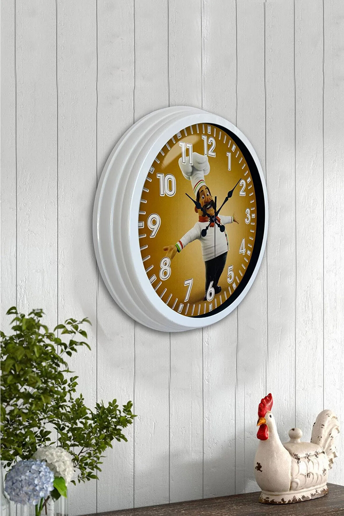 40 Cm Beyaz Metal Mutfak Duvar Saati