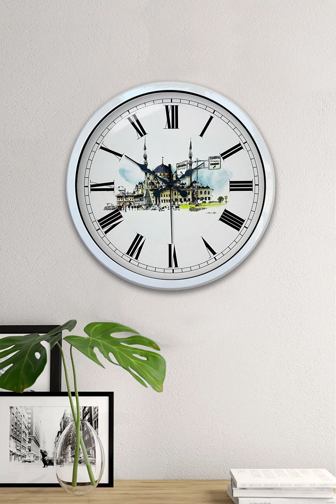 Hediyelik 40 Cm Beyaz Metal Yeni Cami Duvar Saati