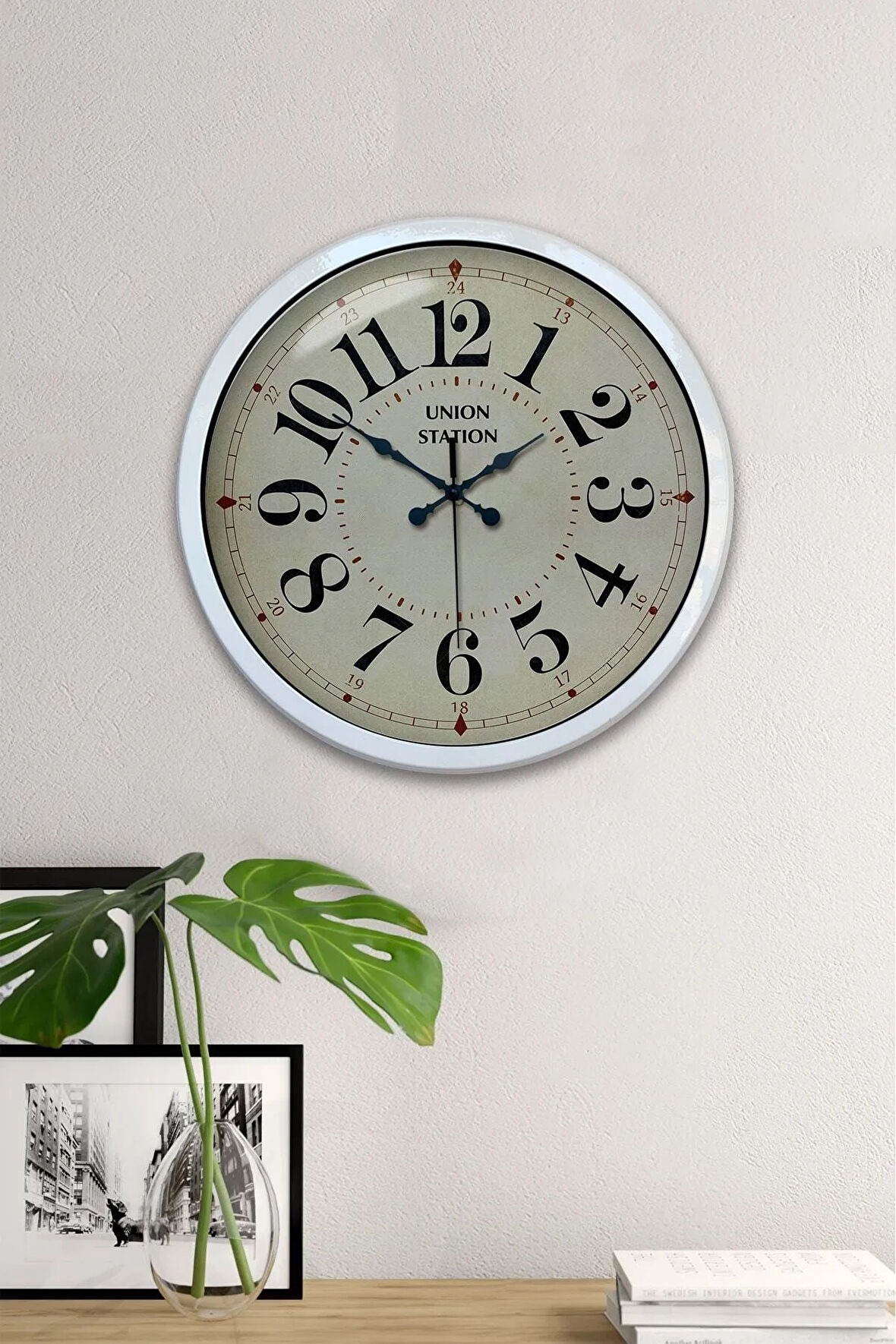 Hediyelik 40 Cm Beyaz Metal Tasarım Duvar Saati