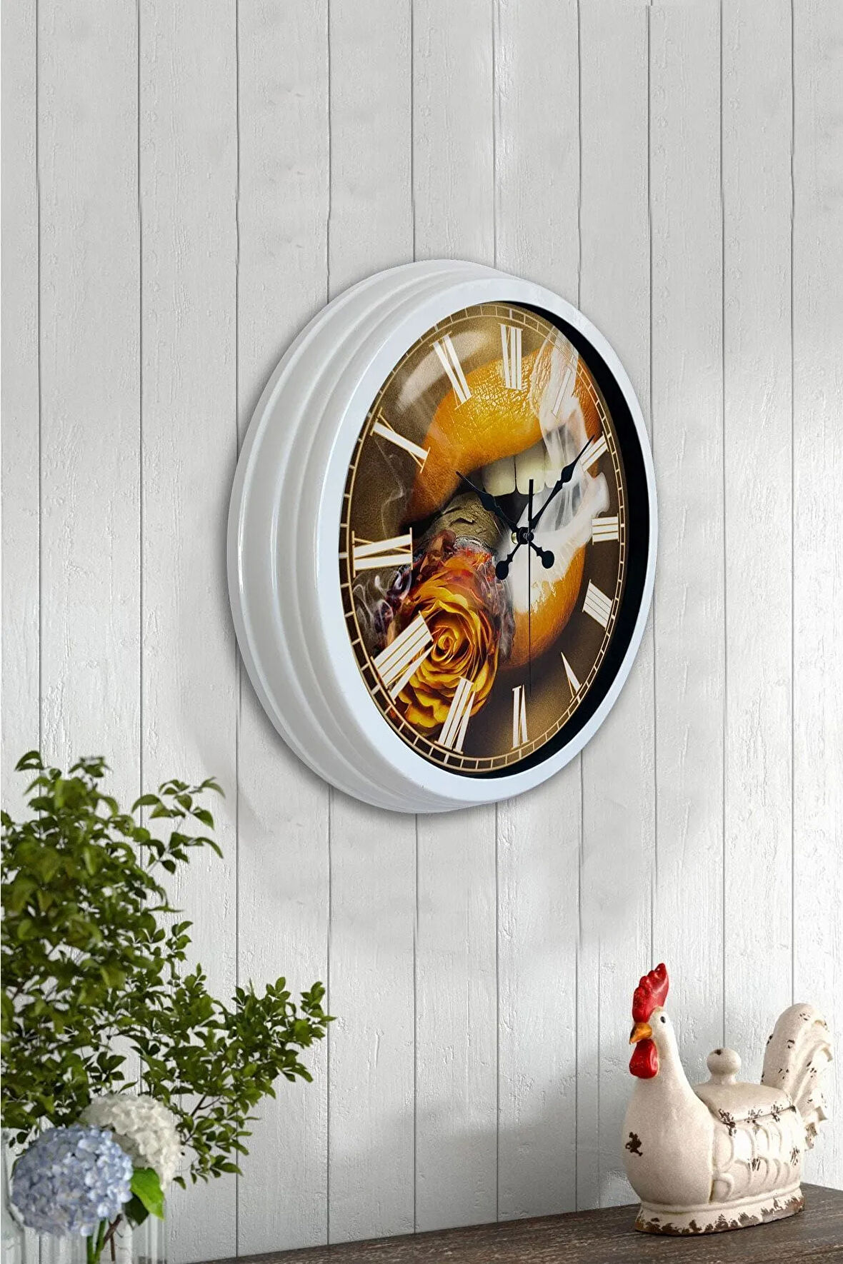 Hediyelik 40 Cm Beyaz Metal Tiryaki Duvar Saati