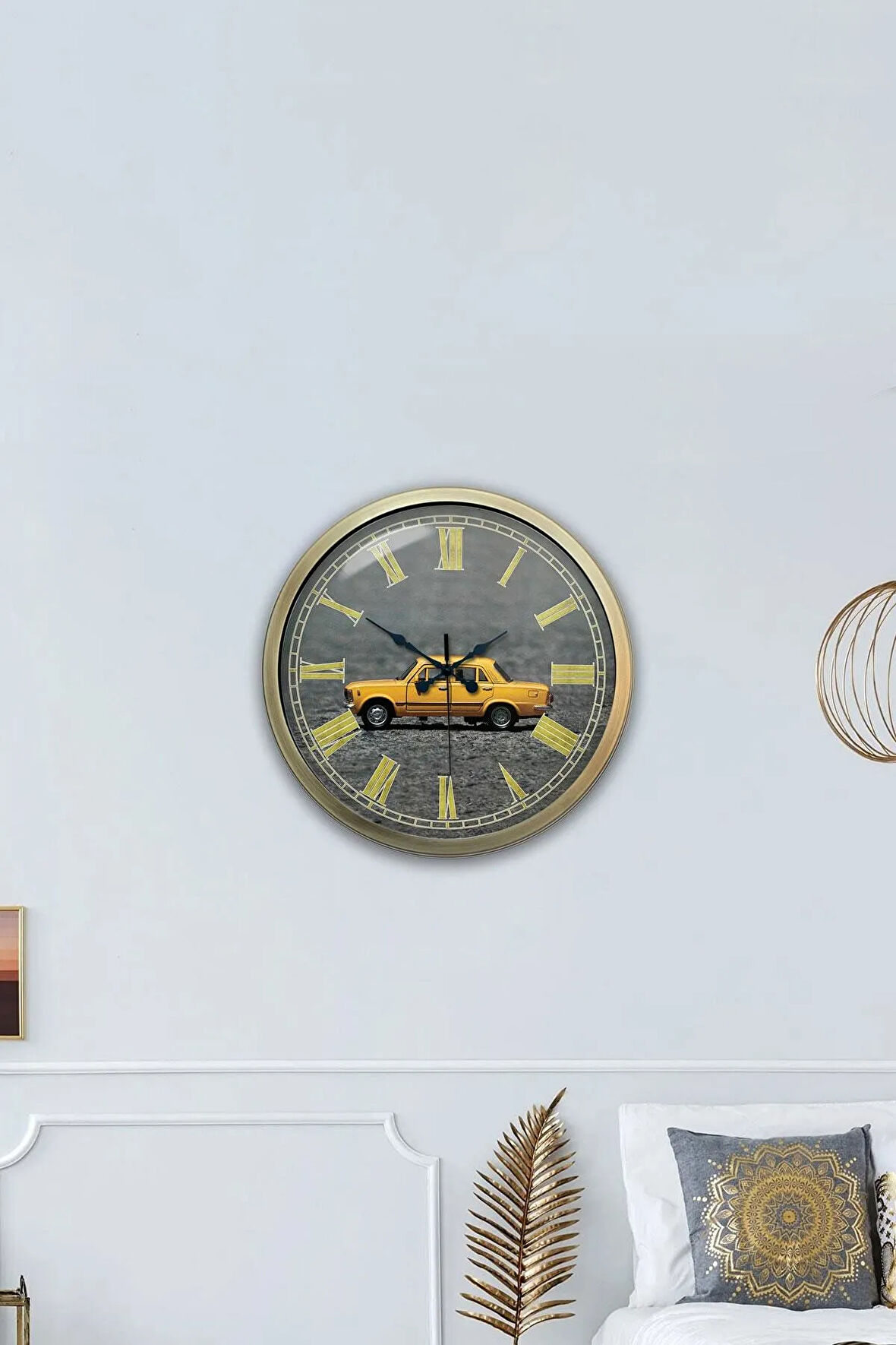 40 Cm Eskitme Metal Araba Hediyelik Duvar Saati