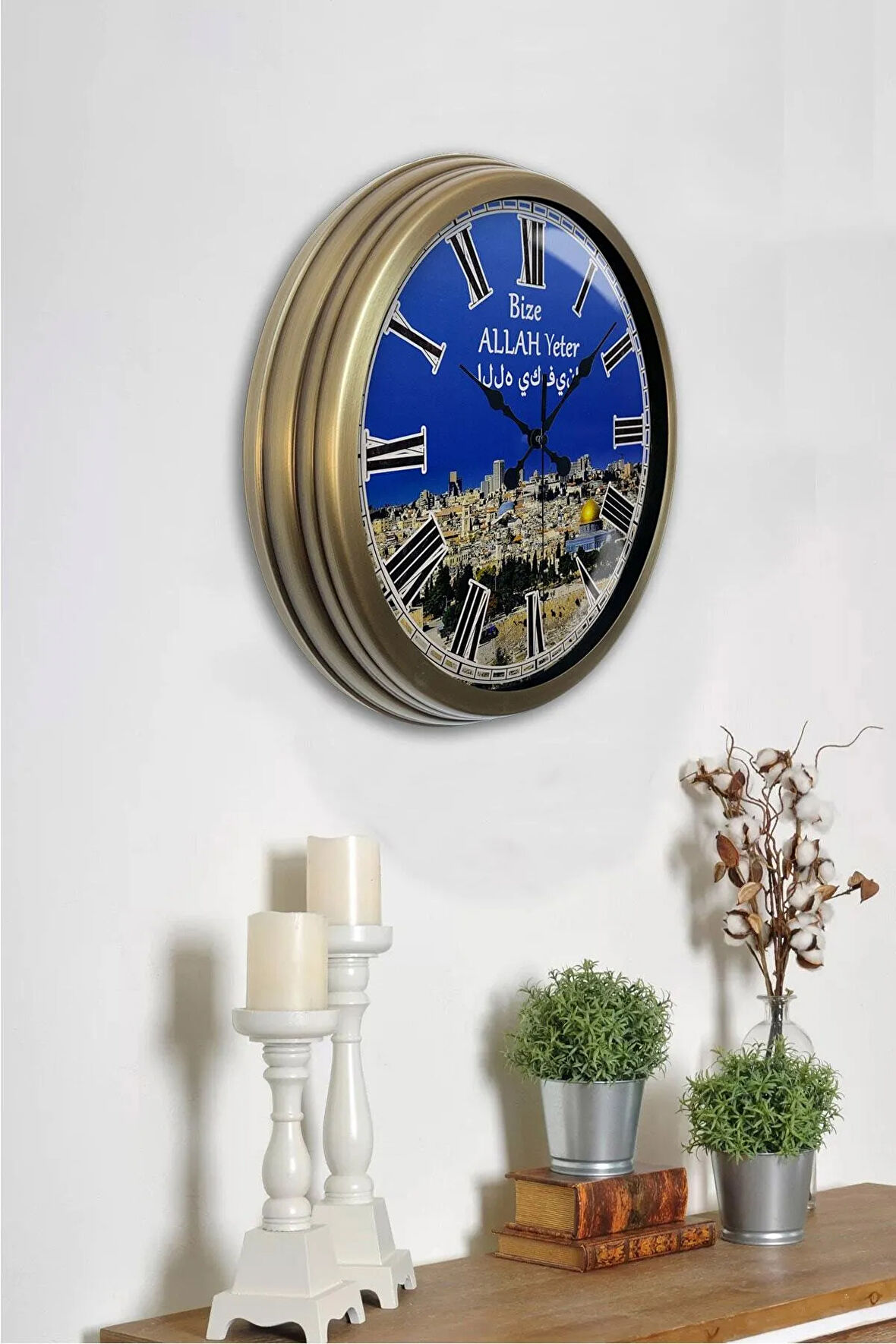 Hediyelik 40 Cm Eskitme Metal Kudüs Duvar Saati