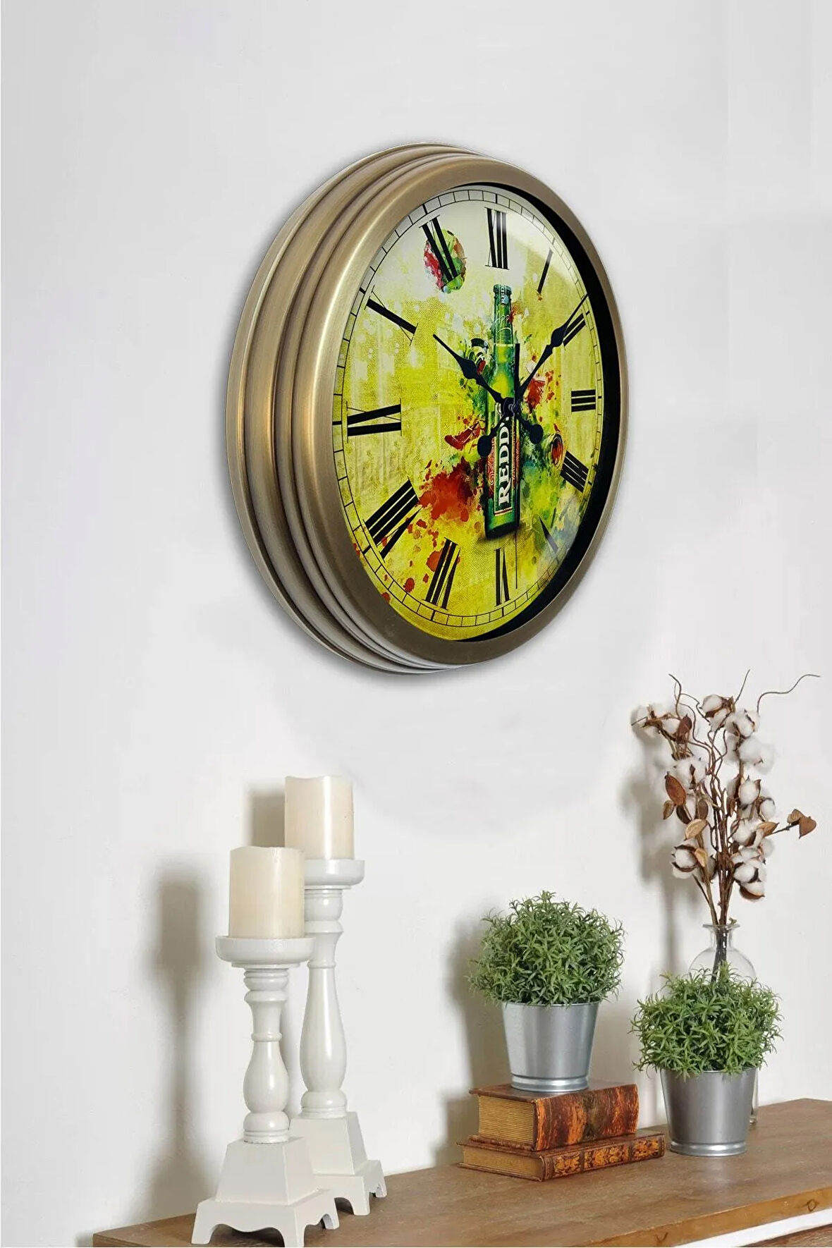 Eskitme Metal Clup Duvar Saati 40 cm