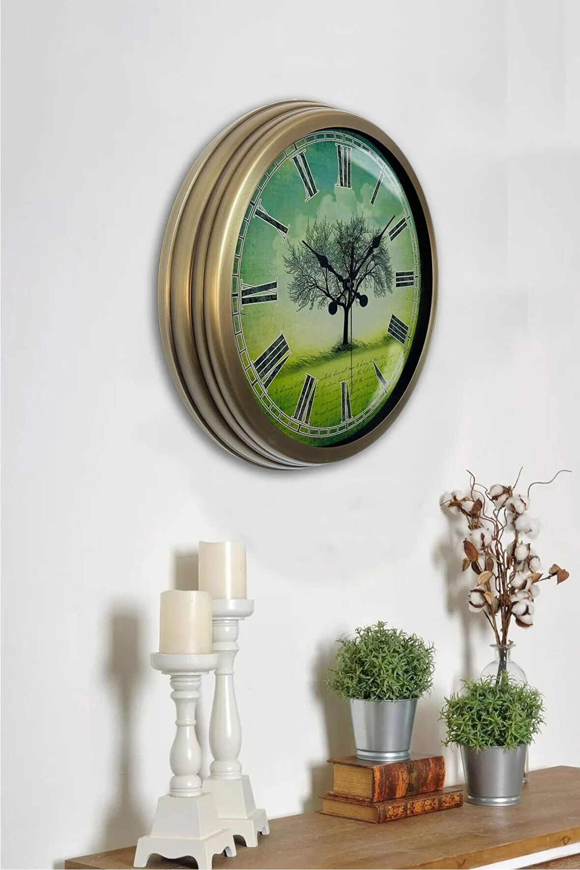 Hediyelik 40 Cm Eskitme Metal Çınar Duvar Saati