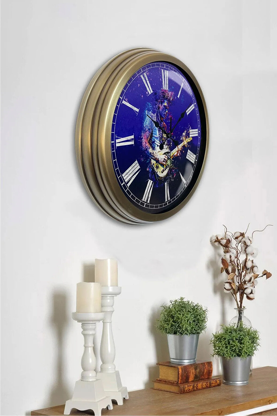 Hediyelik 40 Cm Eskitme Metal Gitarist Duvar Saati