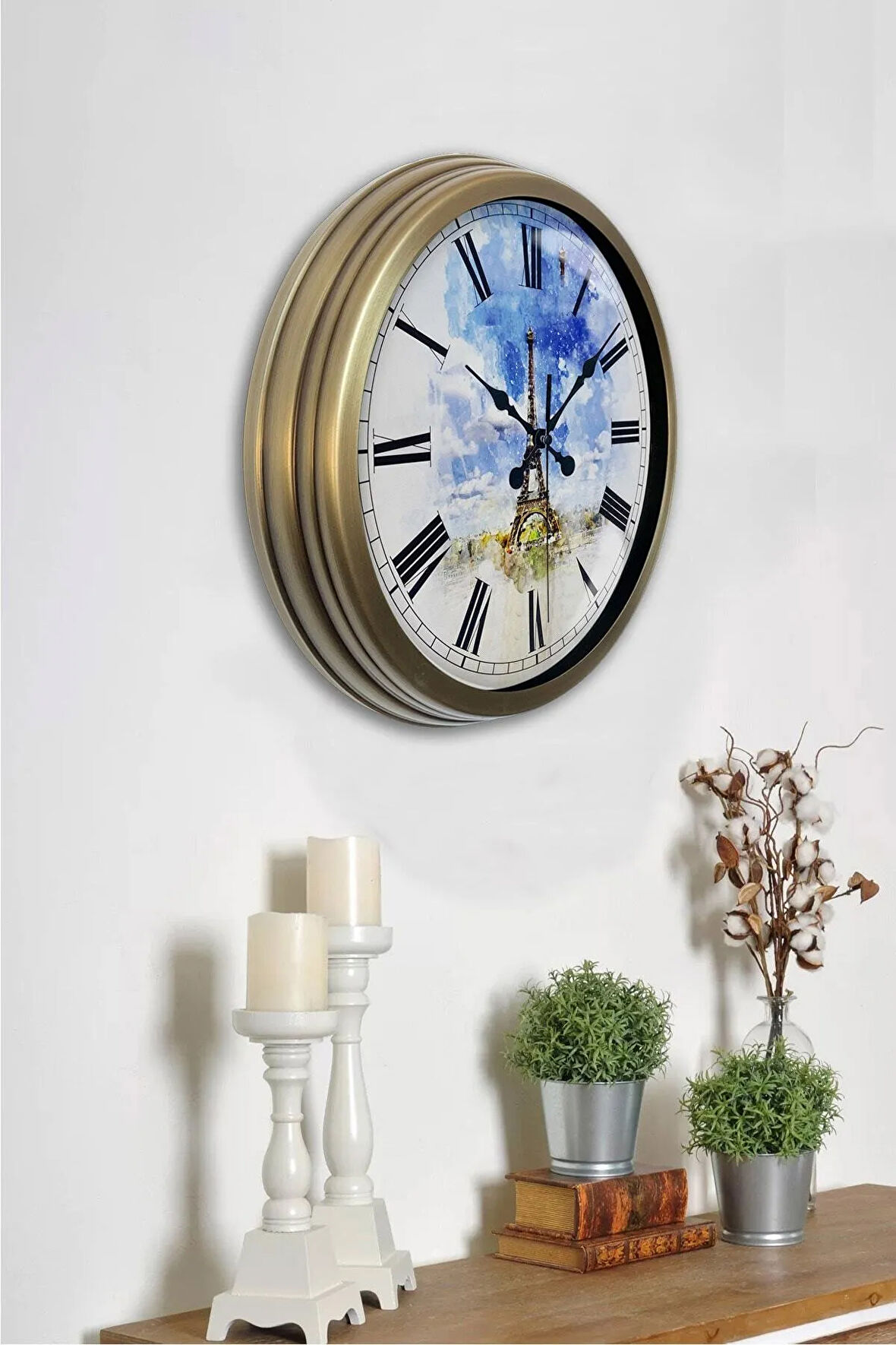 40 Cm Eskitme Metal Eyfel Kulesi Duvar Saati