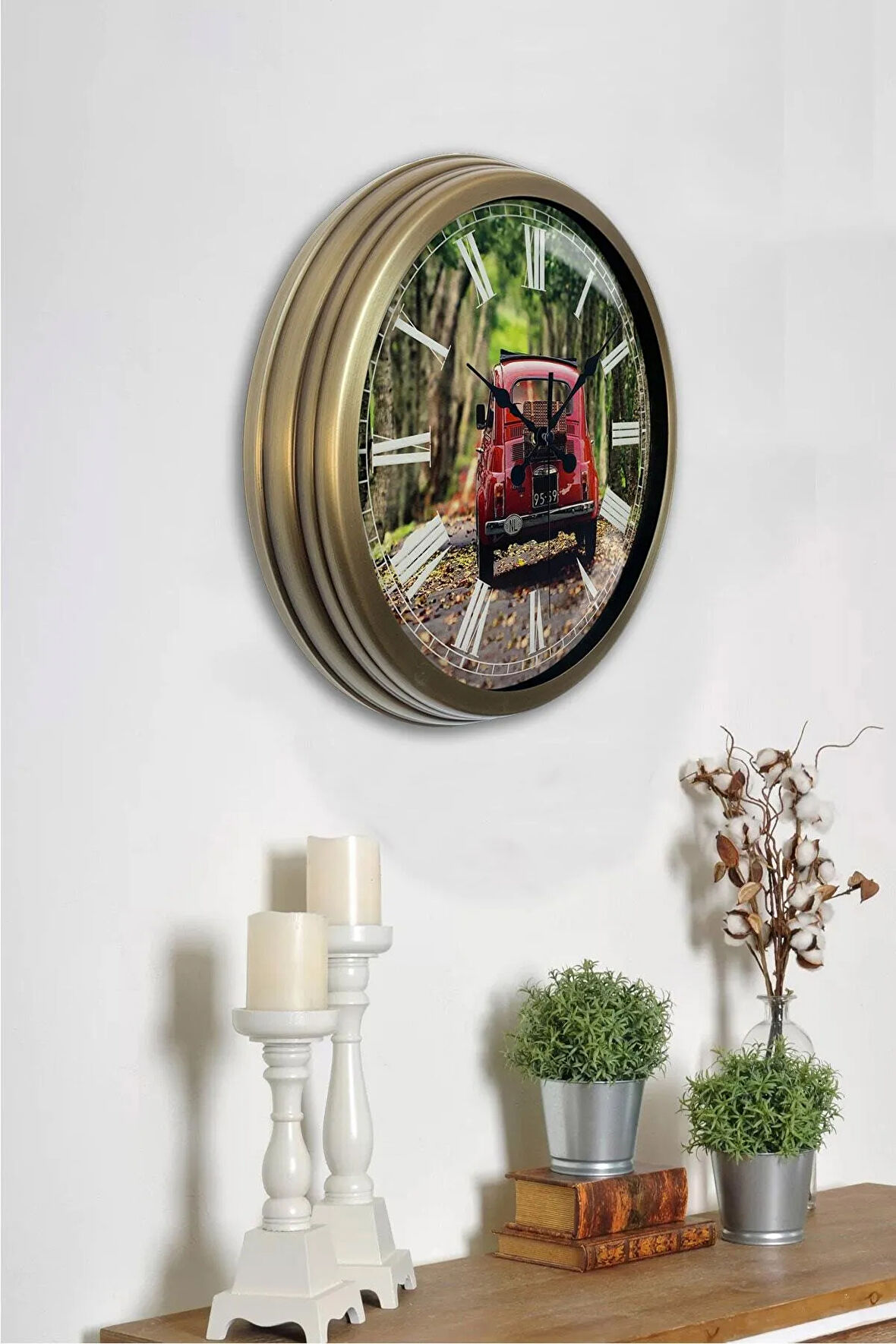 40 Cm Eskitme Metal Fiat 500 Duvar Saati