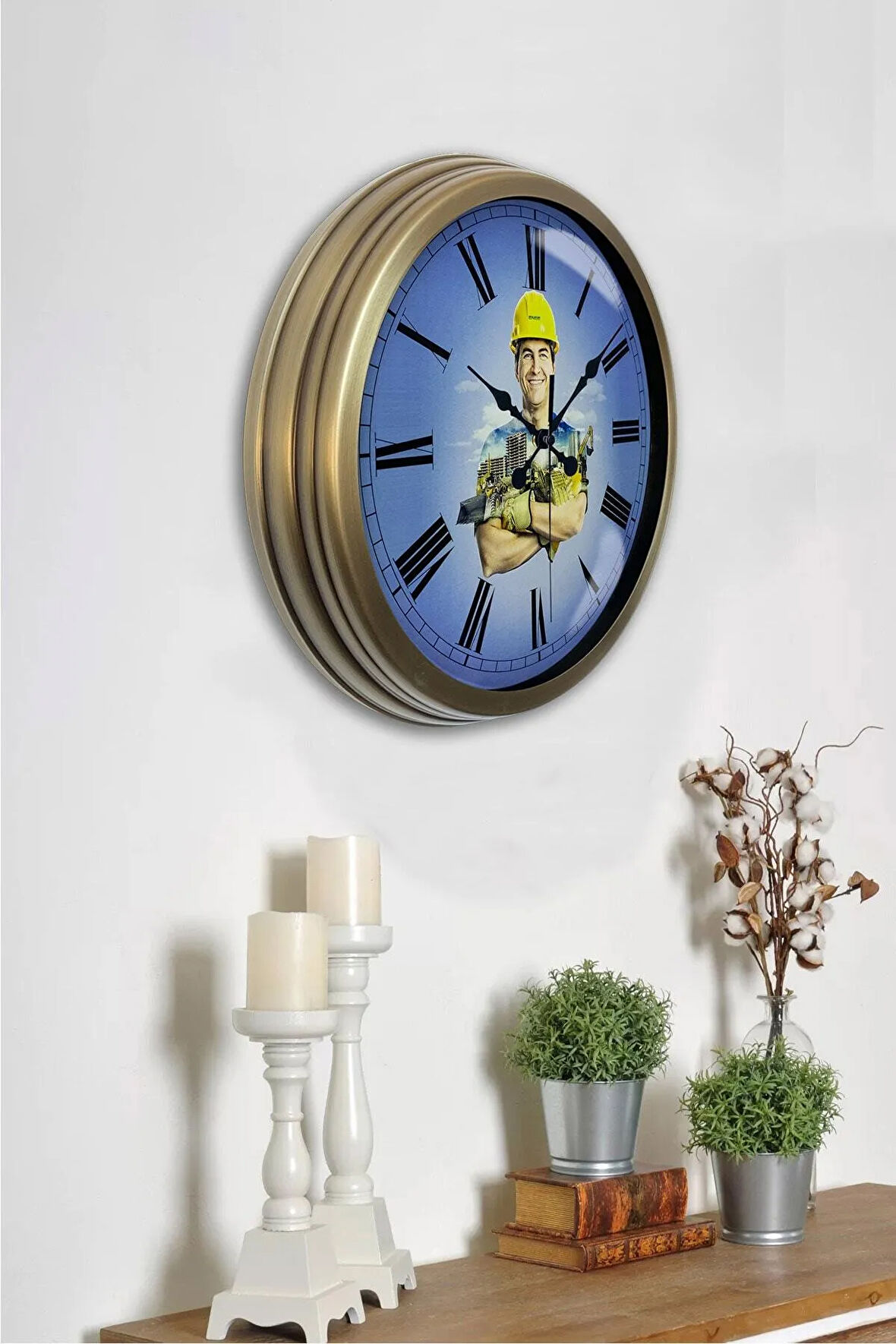 40 cm Eskitme Metal Inşaat Sektörü Duvar Saati