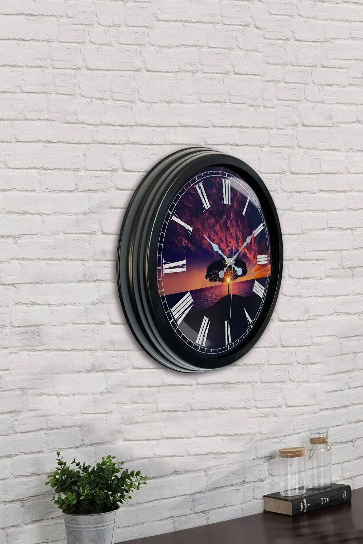 Hediyelik 40 Cm Siyah Metal Ağaç Duvar Saati