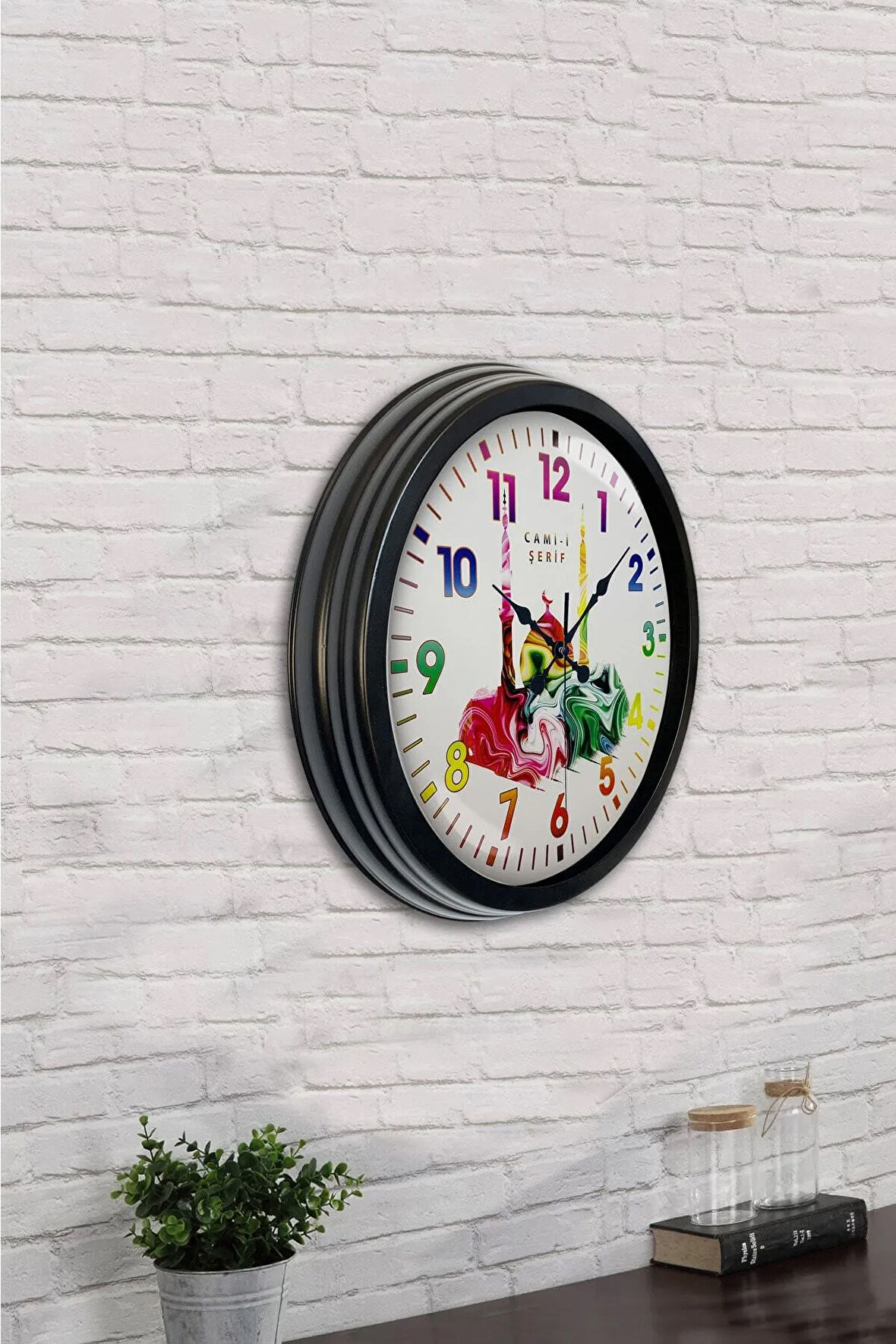 40 Cm Siyah Metal Cami Şerif Duvar Saati