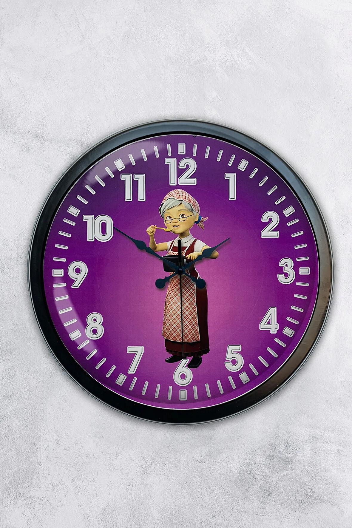 40 Cm Siyah Metal Çizgi Teyze Duvar Saati