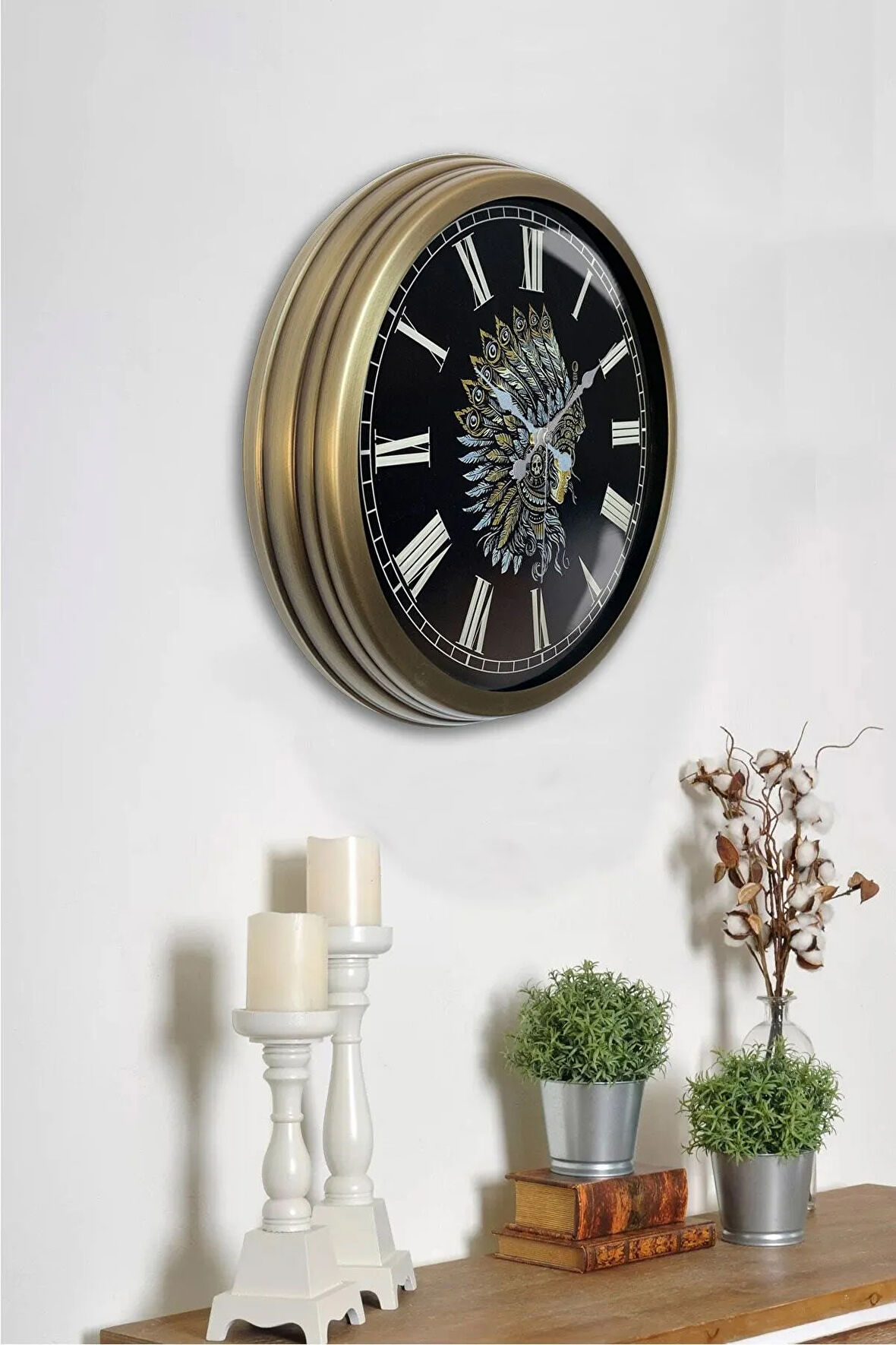 Hediyelik 40 Cm Eskitme Metal Kızıldereli Duvar Saati