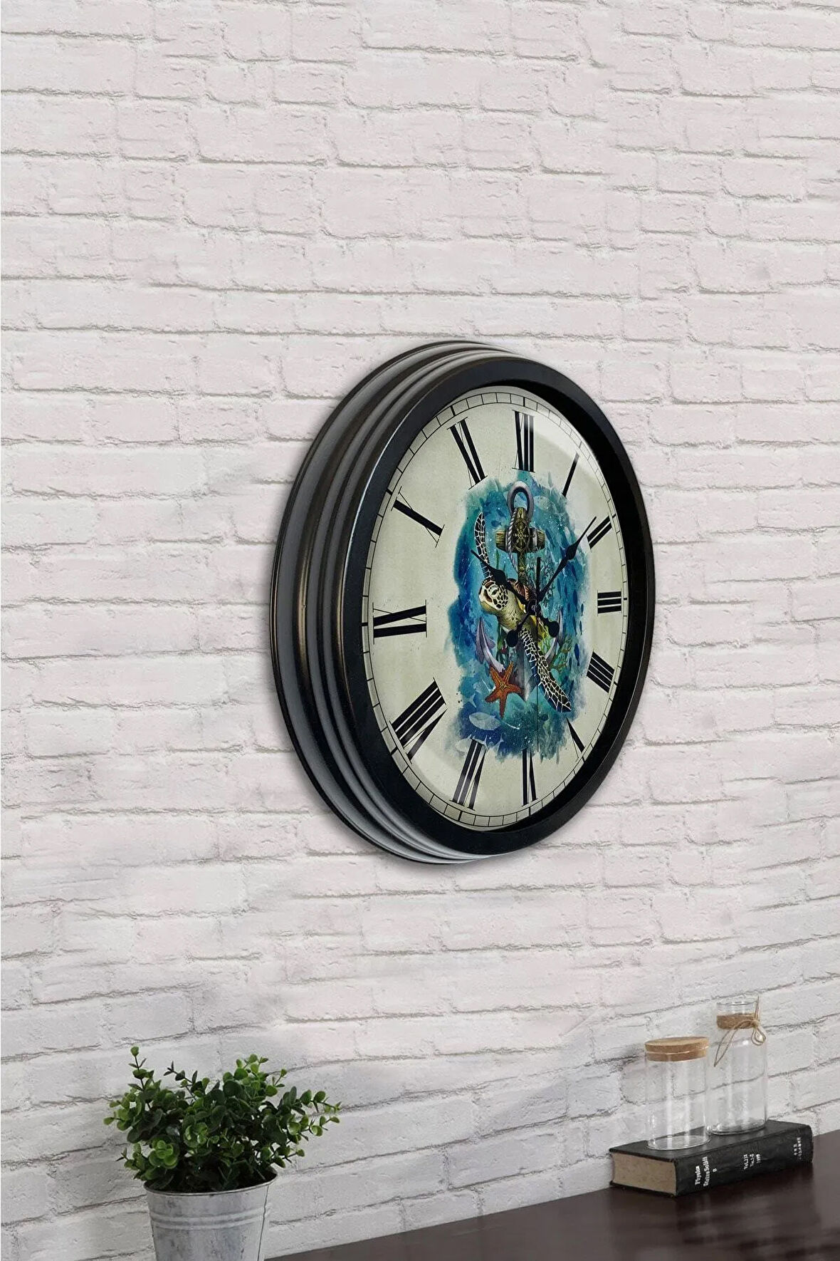 Hediyelik 40 Cm Siyah Metal Deniz Duvar Saati