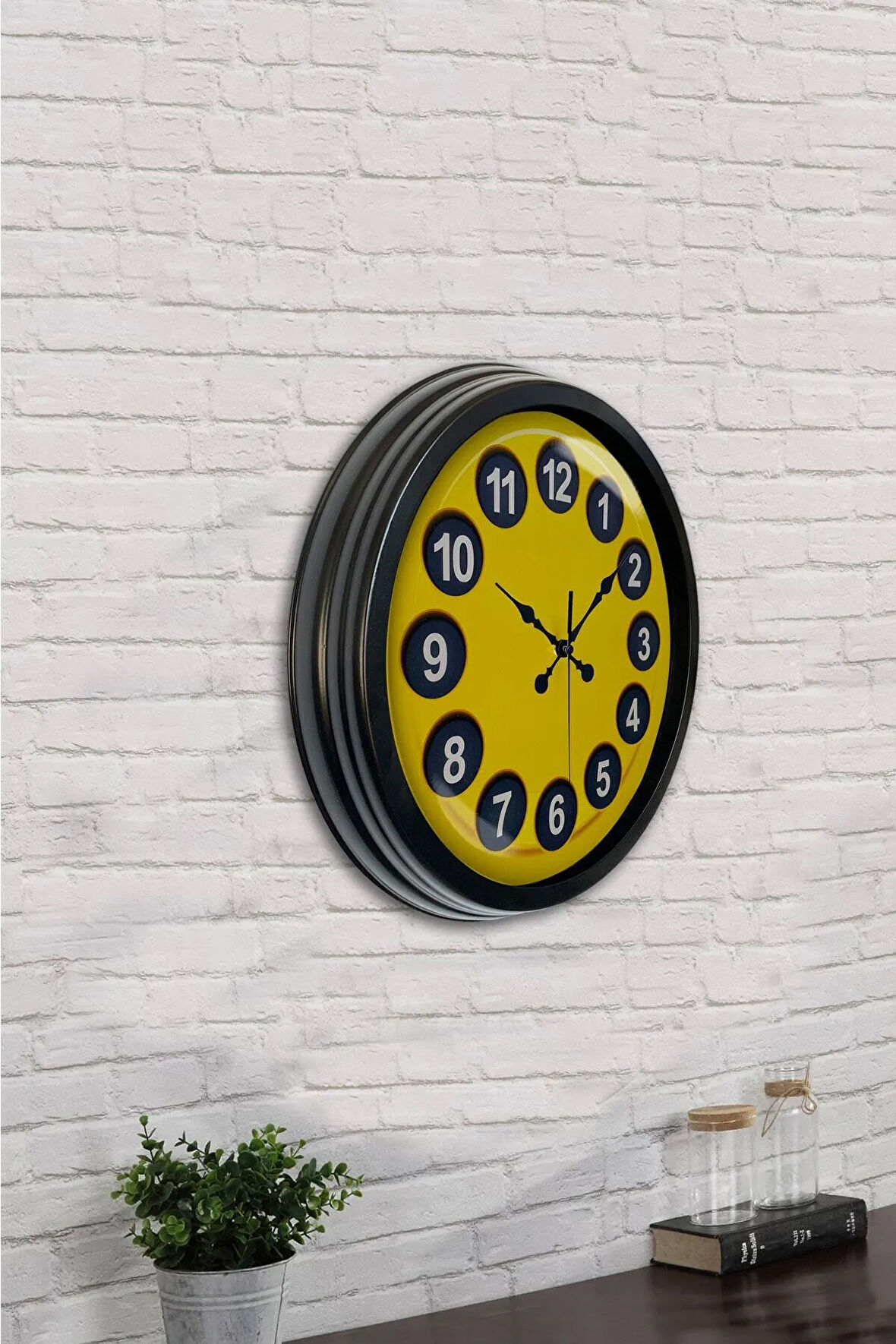 40 Cm Siyah Metal Eski Telefon Duvar Saati