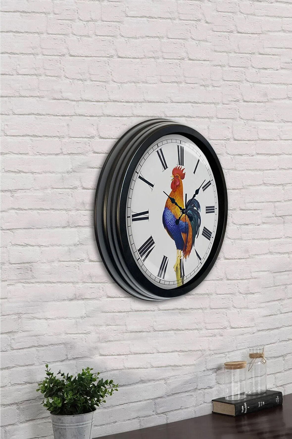 Hediyelik 40 Cm Siyah Metal Horoz Duvar Saati