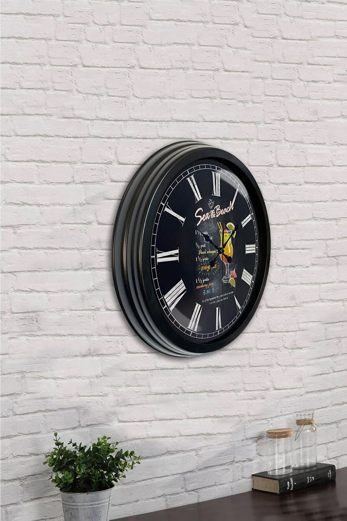 Hediyelik 40 Cm Siyah Metal Içecek Duvar Saati