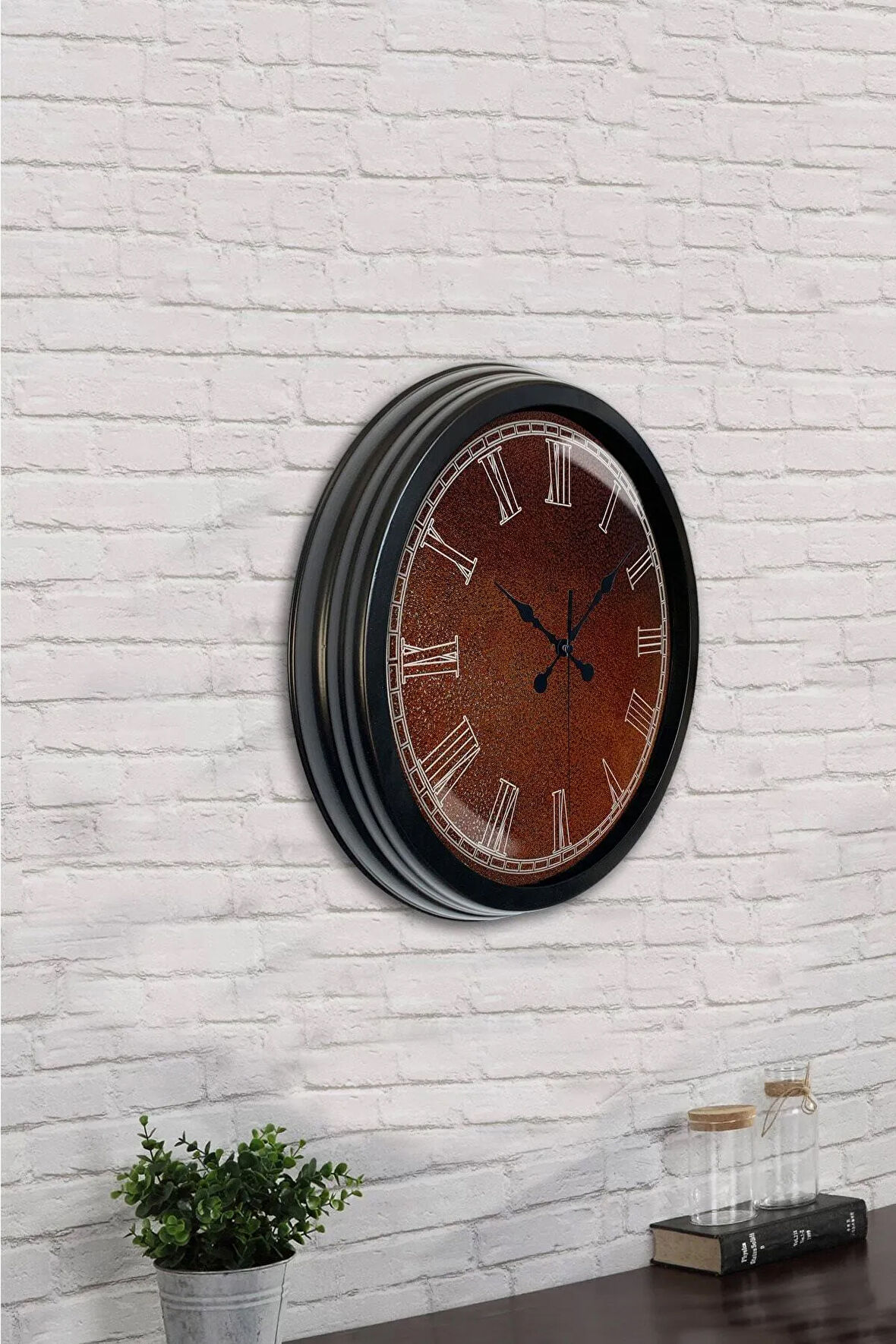 Hediyelik 40 Cm Siyah Metal Kahverengi Duvar Saati