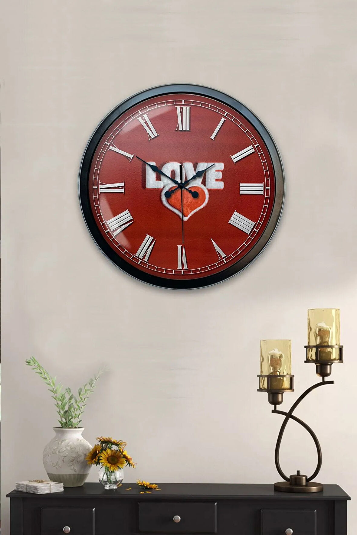 Hediyelik 40 Cm Siyah Metal Love Duvar Saati