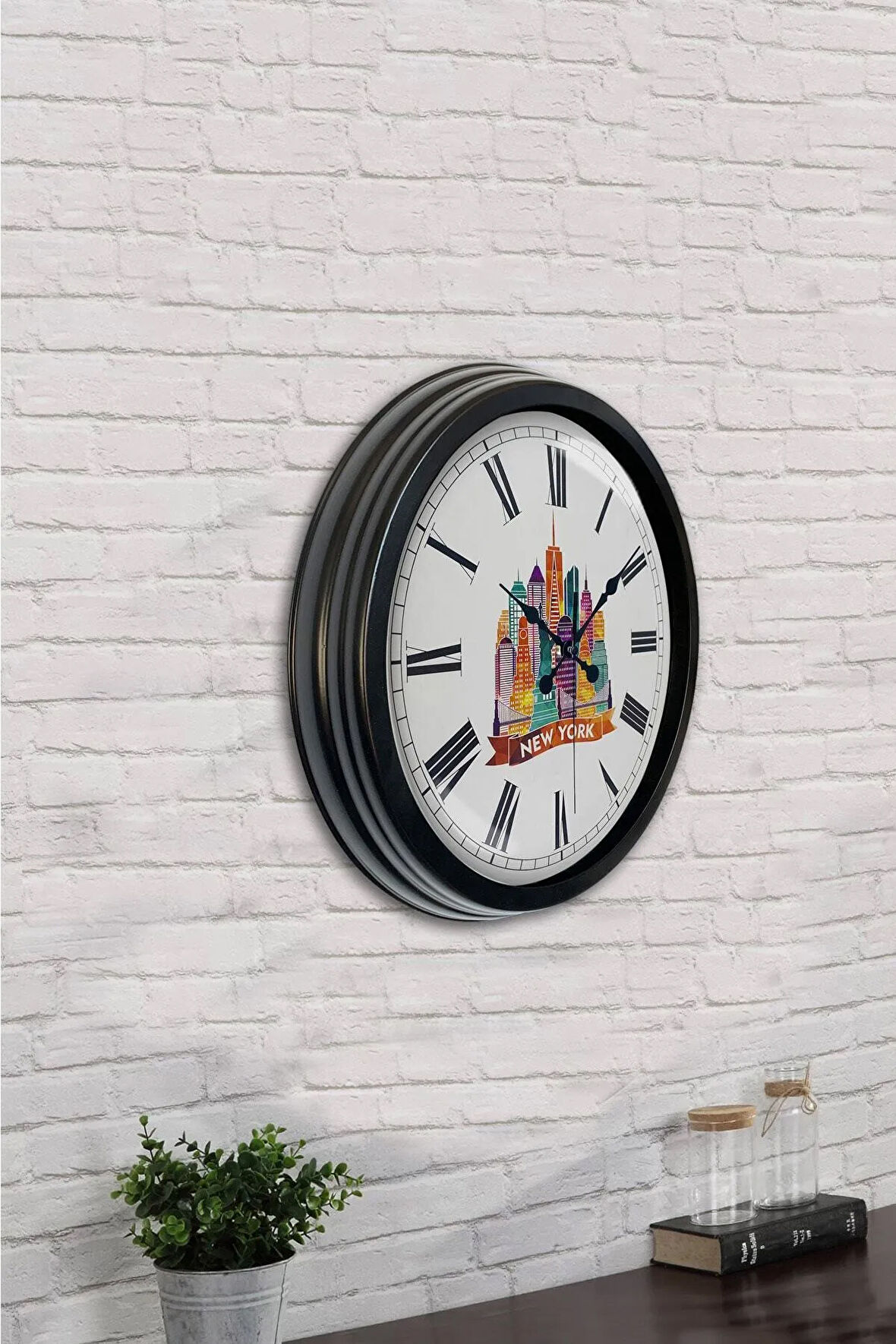 Hediyelik 40 Cm Siyah Metal New York Temalı Duvar Saati