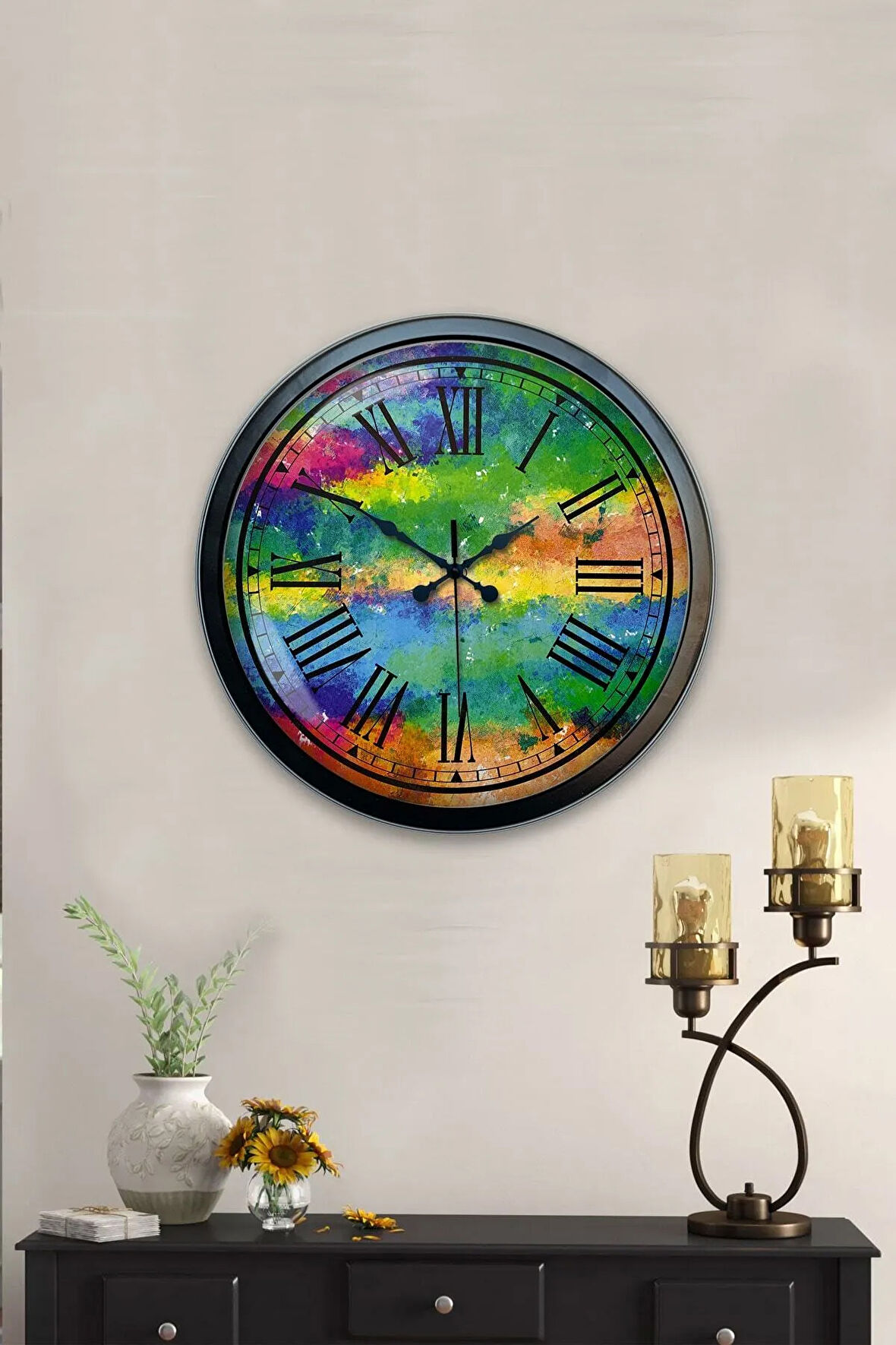Hediyelik 40 Cm Siyah Metal Rengarenk Duvar Saati