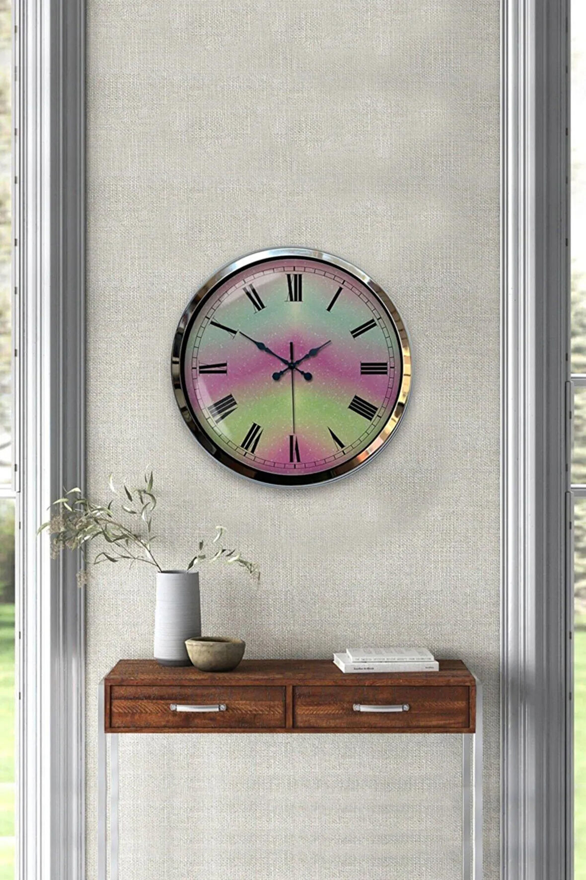 Hediyelik Dekoratif 40 Cm Krom Metal Alacalı Duvar Saati