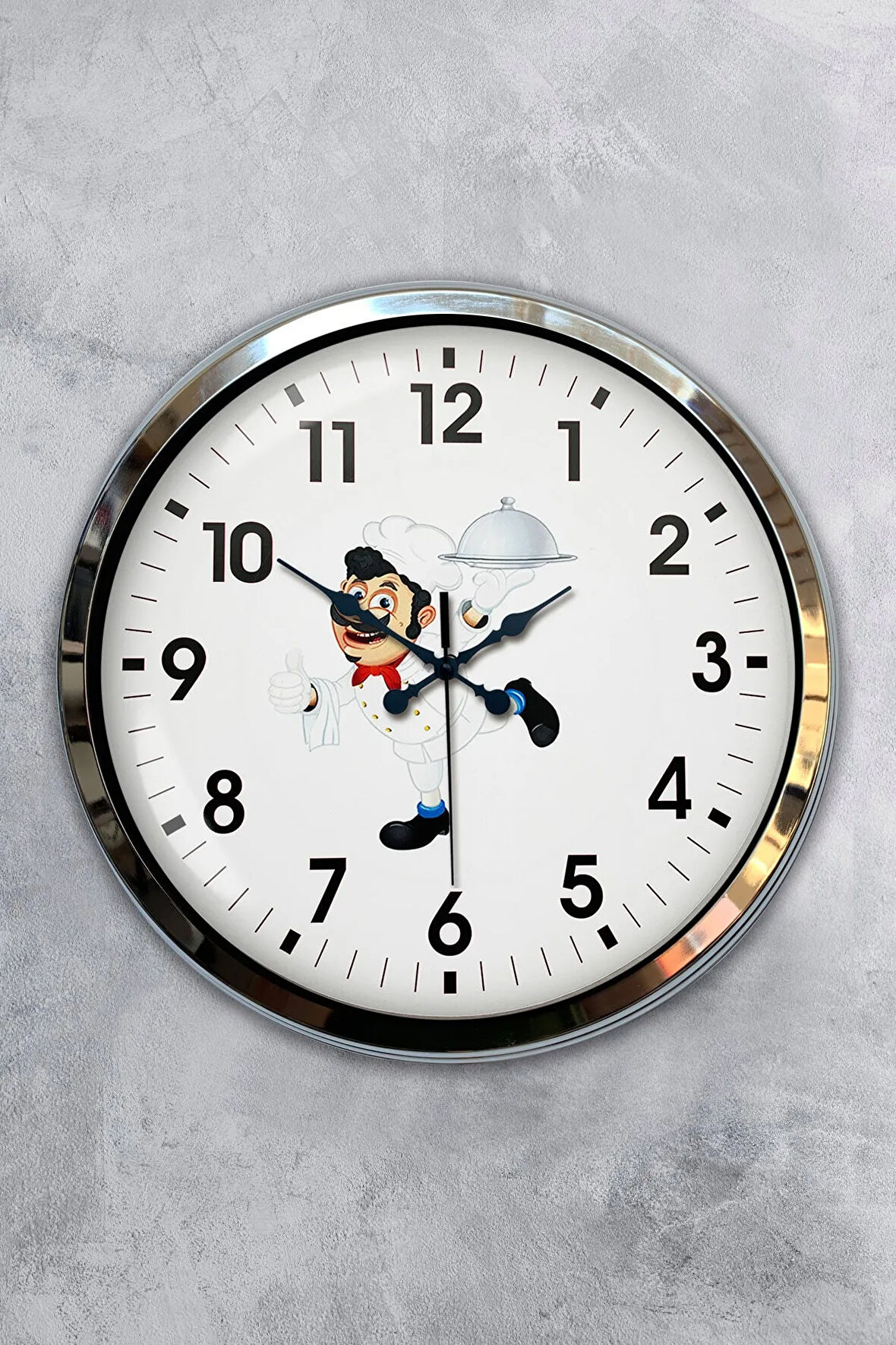 Hediyelik Dekoratif 40 Cm Krom Metal Aşçı Mutfak Duvar Saati