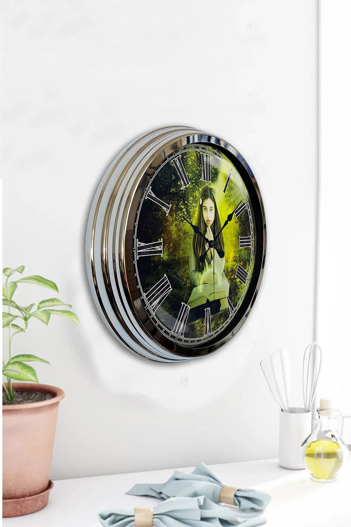 40 Cm Krom Metal Dekoratif Duvar Saati