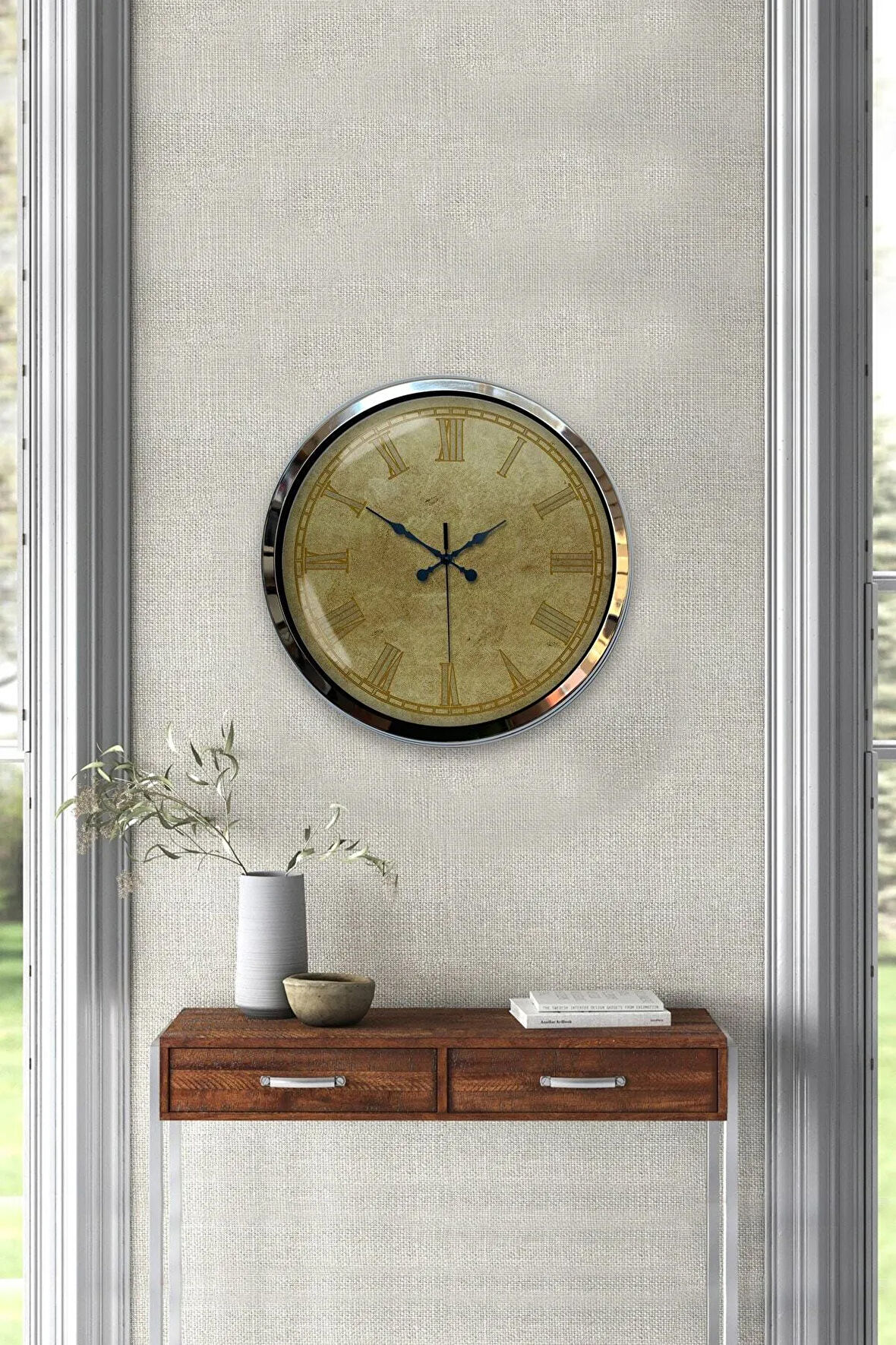 Hediyelik 40 Cm Krom Metal Eskitme Duvar Saati