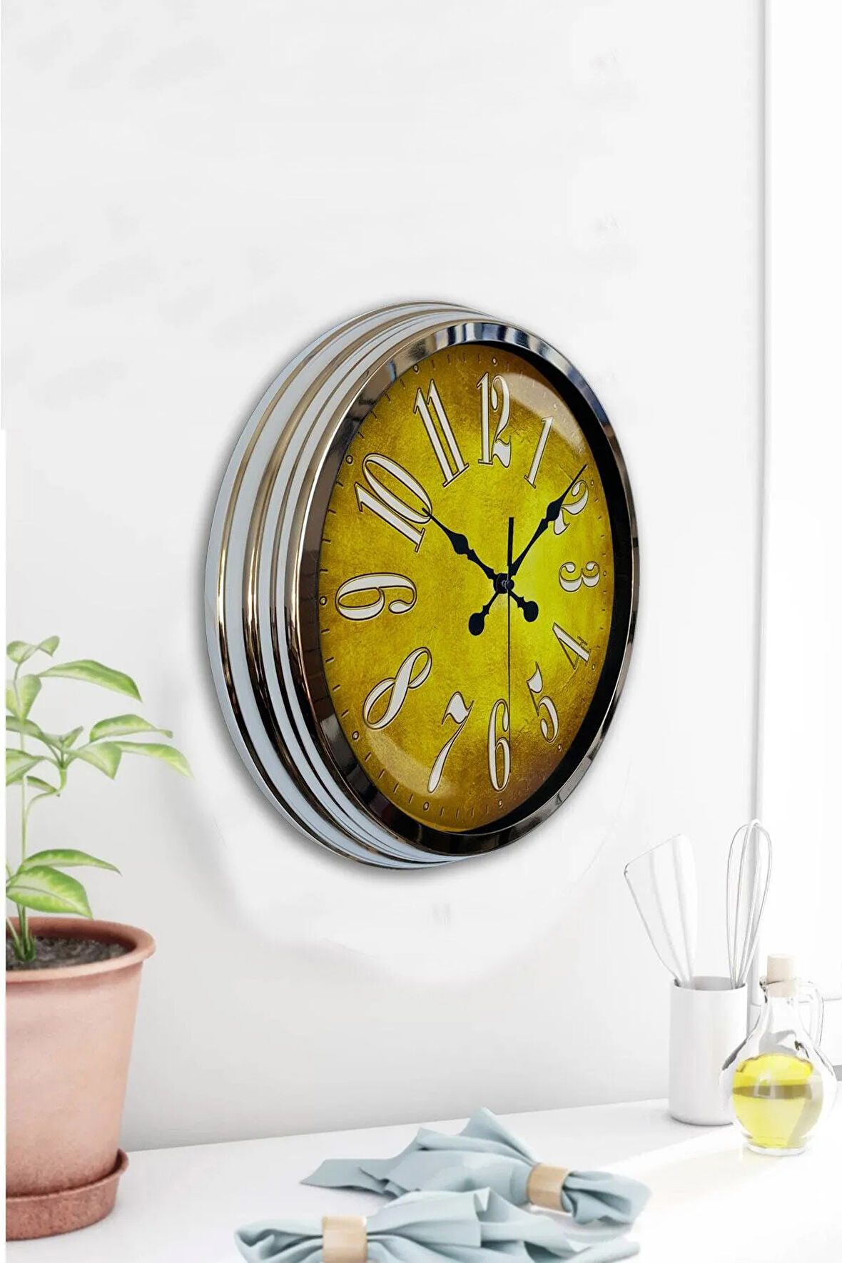 Hediyelik 40 Cm Krom Metal Golden Duvar Saati