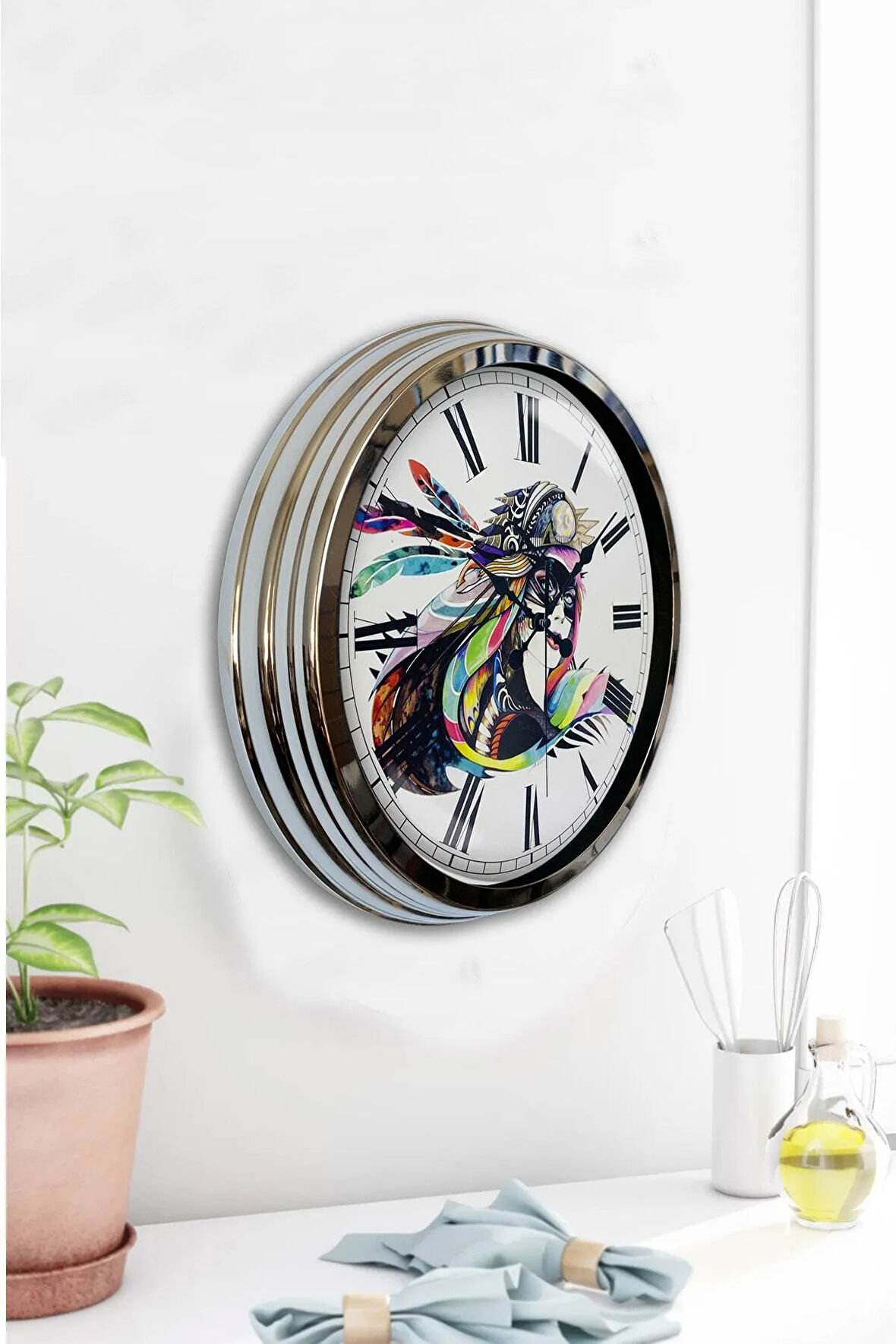 40 Cm Krom Metal Modern Sanat Duvar Saati