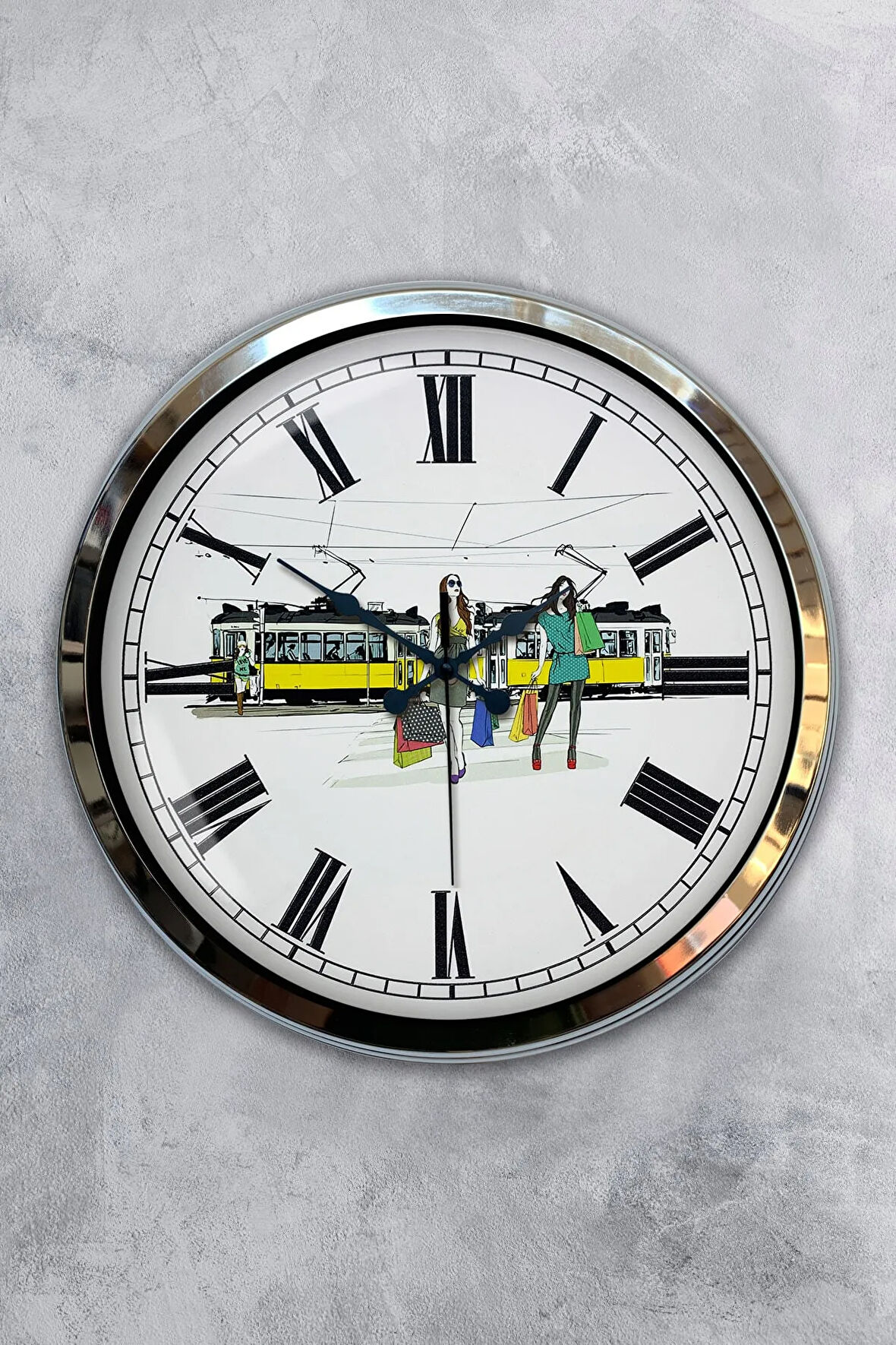 Hediyelik 40 Cm Krom Metal Moda Duvar Saati