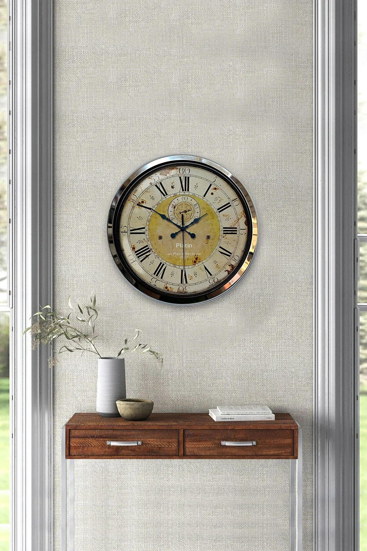 Hediyelik 40 Cm Krom Metal Tasarım Duvar Saati