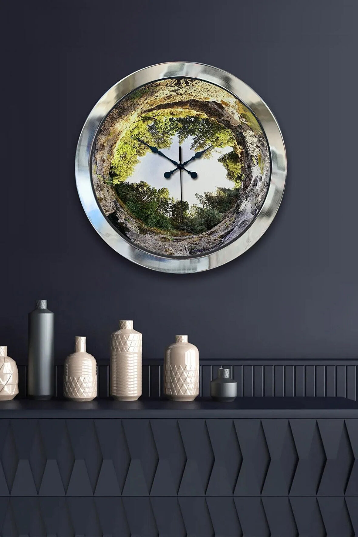 Hediyelik 36 Cm Krom Metal Ağaç Duvar Saati