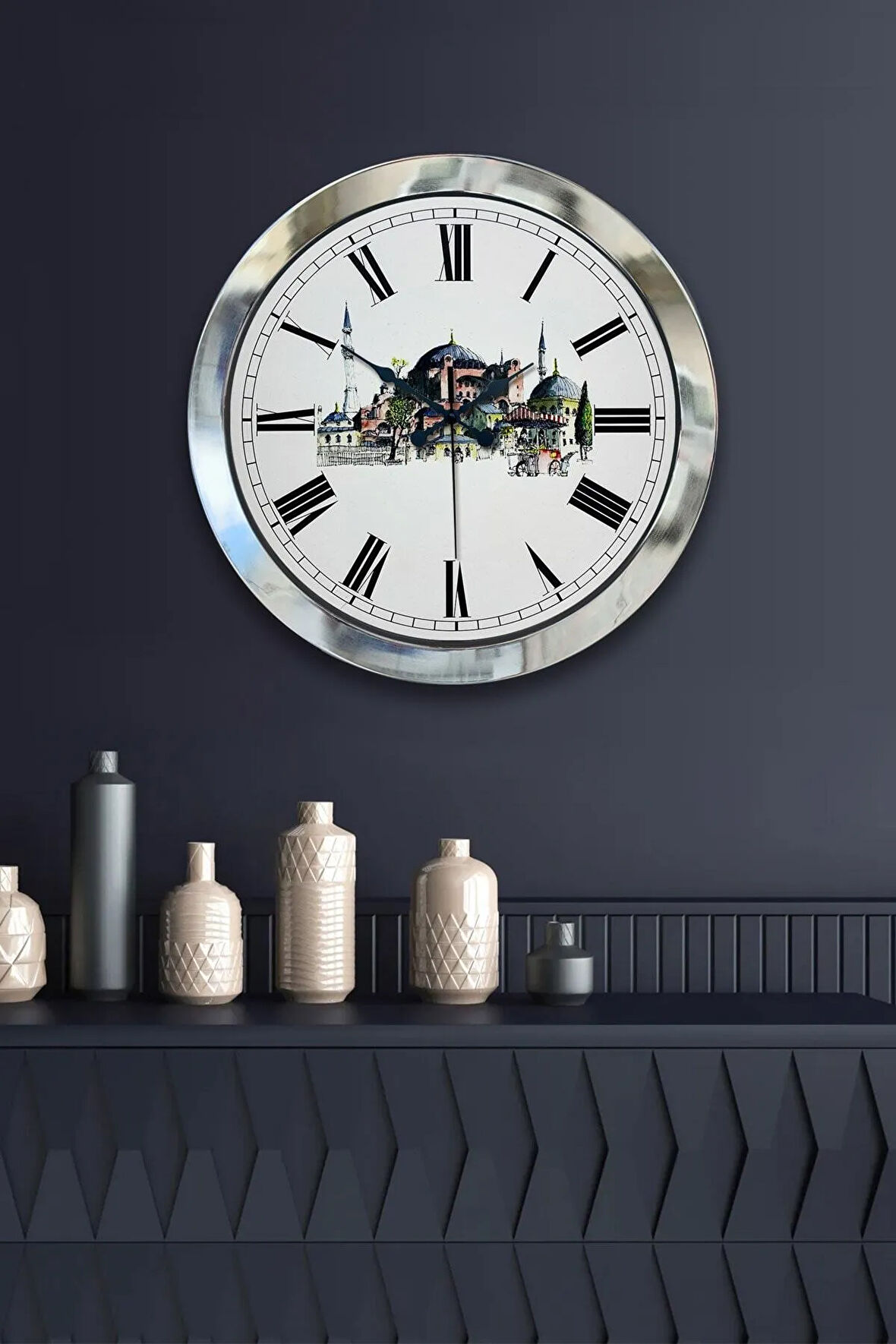 36 Cm Krom Metal Ayasofya Temalı Duvar Saati