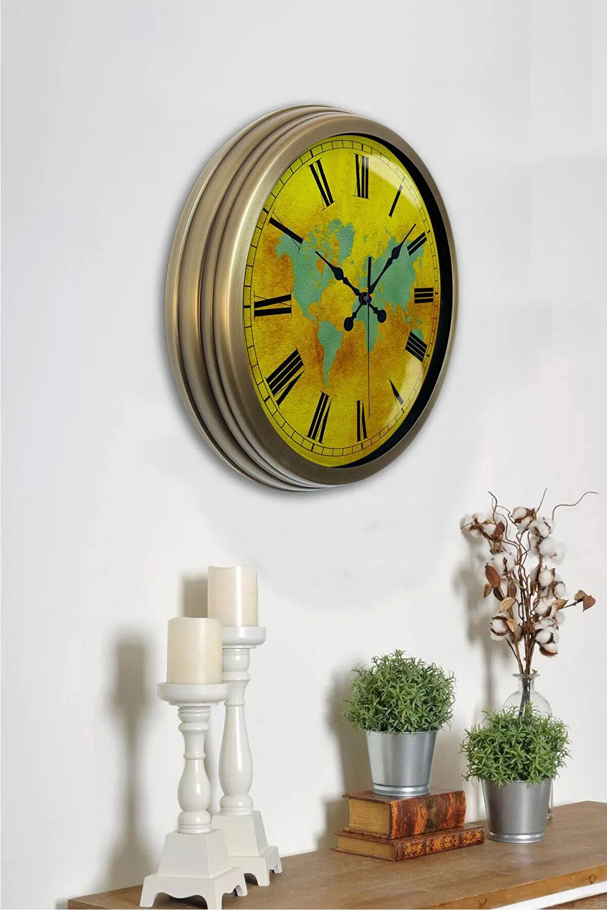 Hediyelik 40 cm Eskitme Metal Maps Duvar Saati