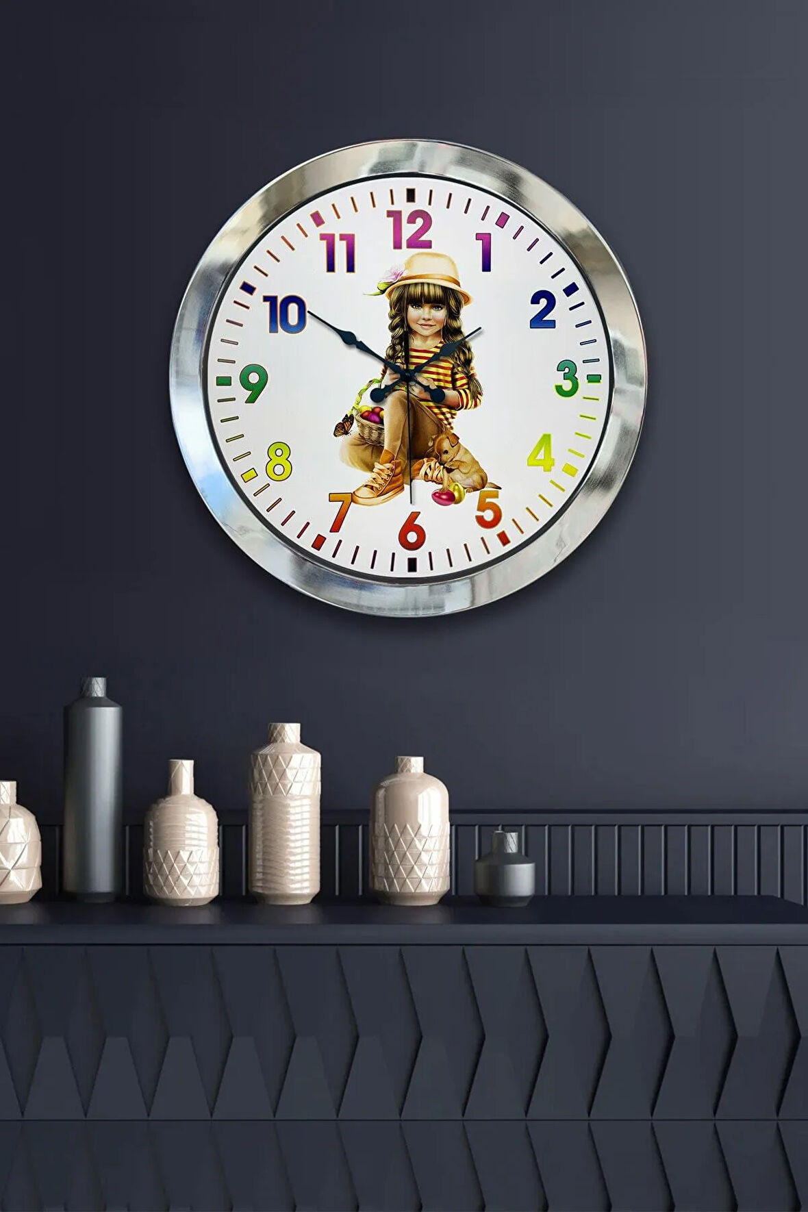 Hediyelik 36 Cm Krom Metal Çocuk Duvar Saati