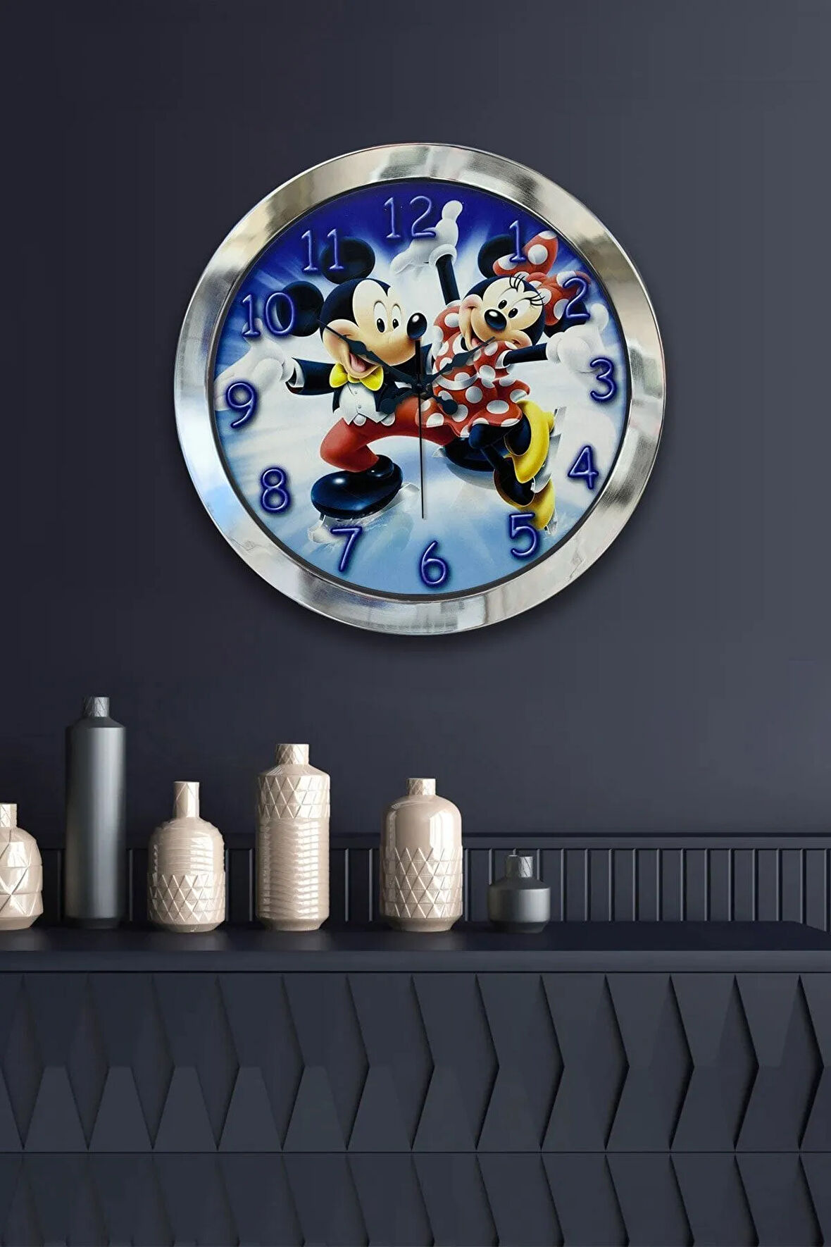 Hediyelik 36 Cm Krom Metal Çocuk Duvar Saati