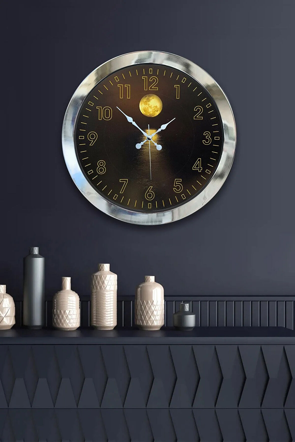 Hediyelik 36 Cm Krom Metal Gece Duvar Saati