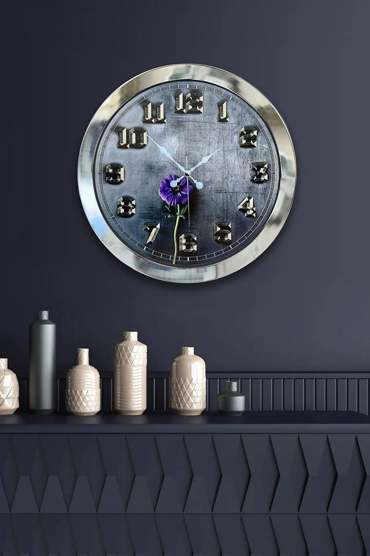 Hediyelik 36 Cm Krom Metal Iron Duvar Saati