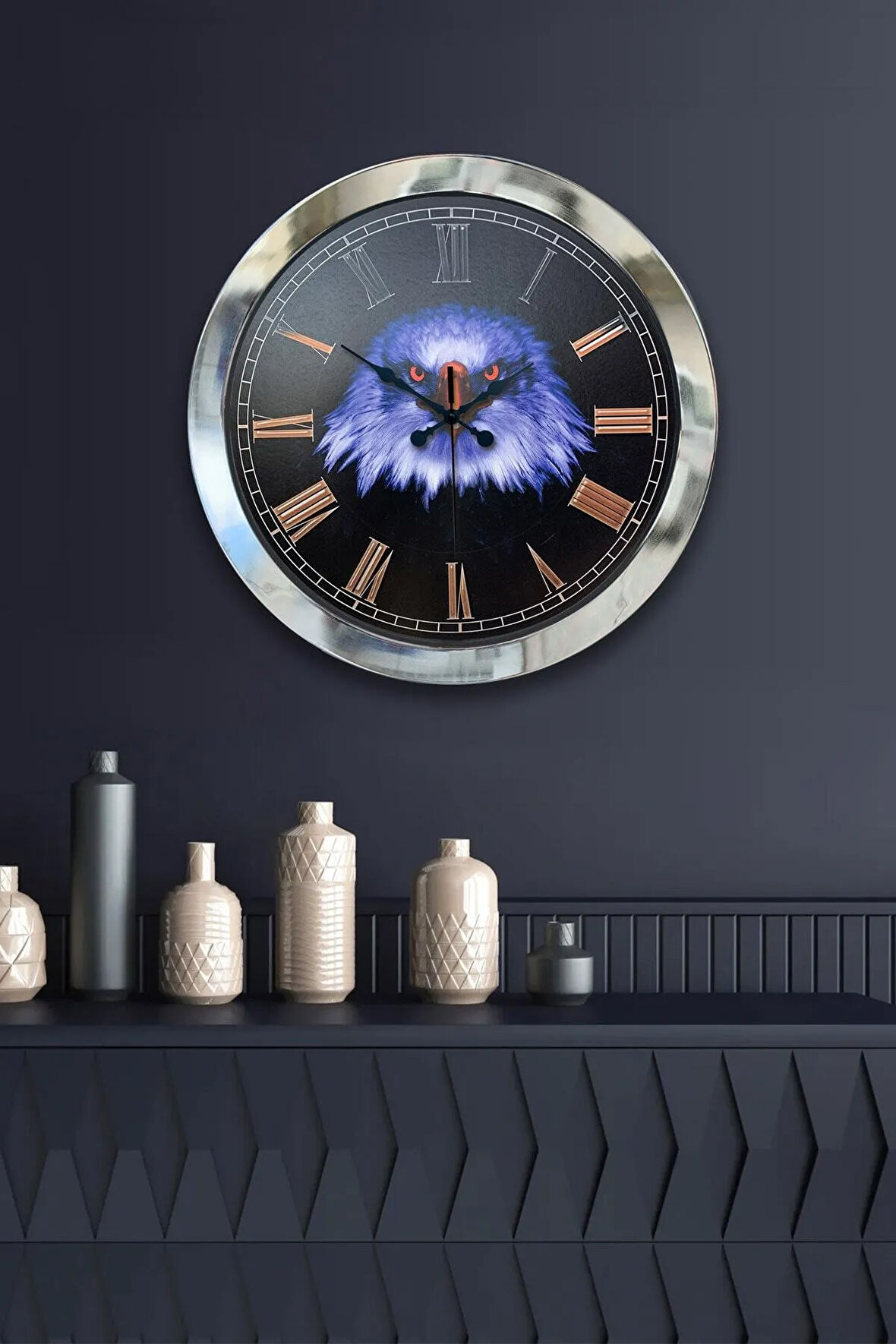 Hediyelik 36 Cm Krom Metal Kartal Duvar Saati