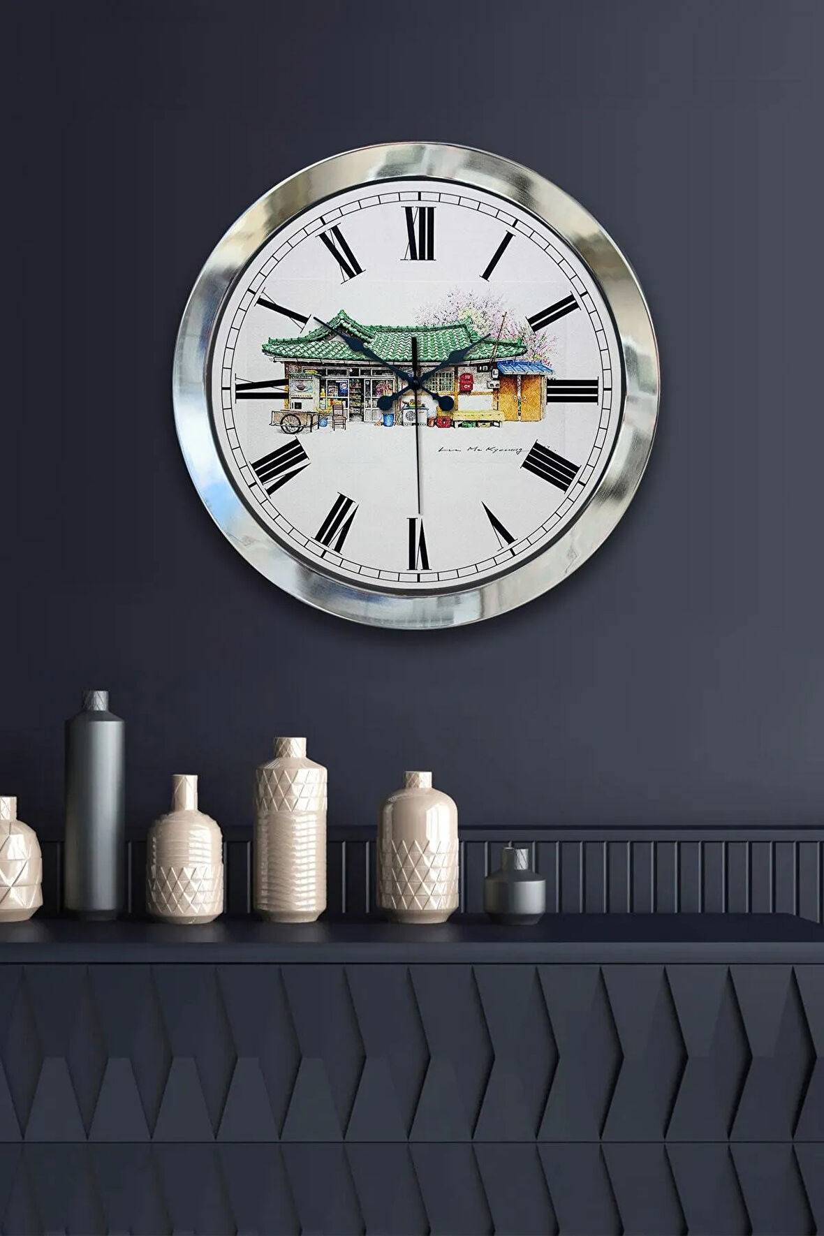 36 Cm Krom Metal Köy Bakkalı Duvar Saati