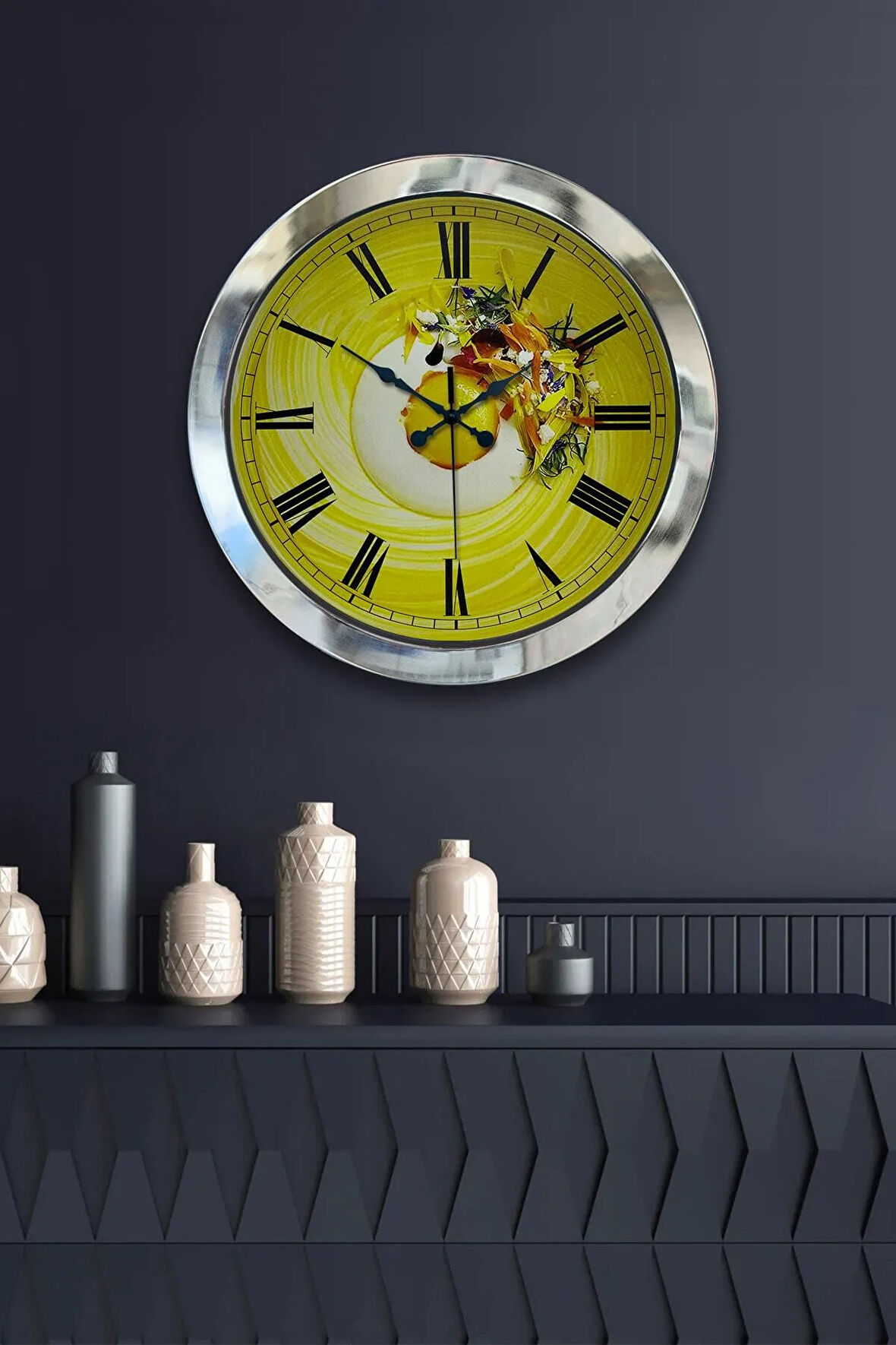 Hediyelik 36 Cm Krom Metal Kitchen Duvar Saati